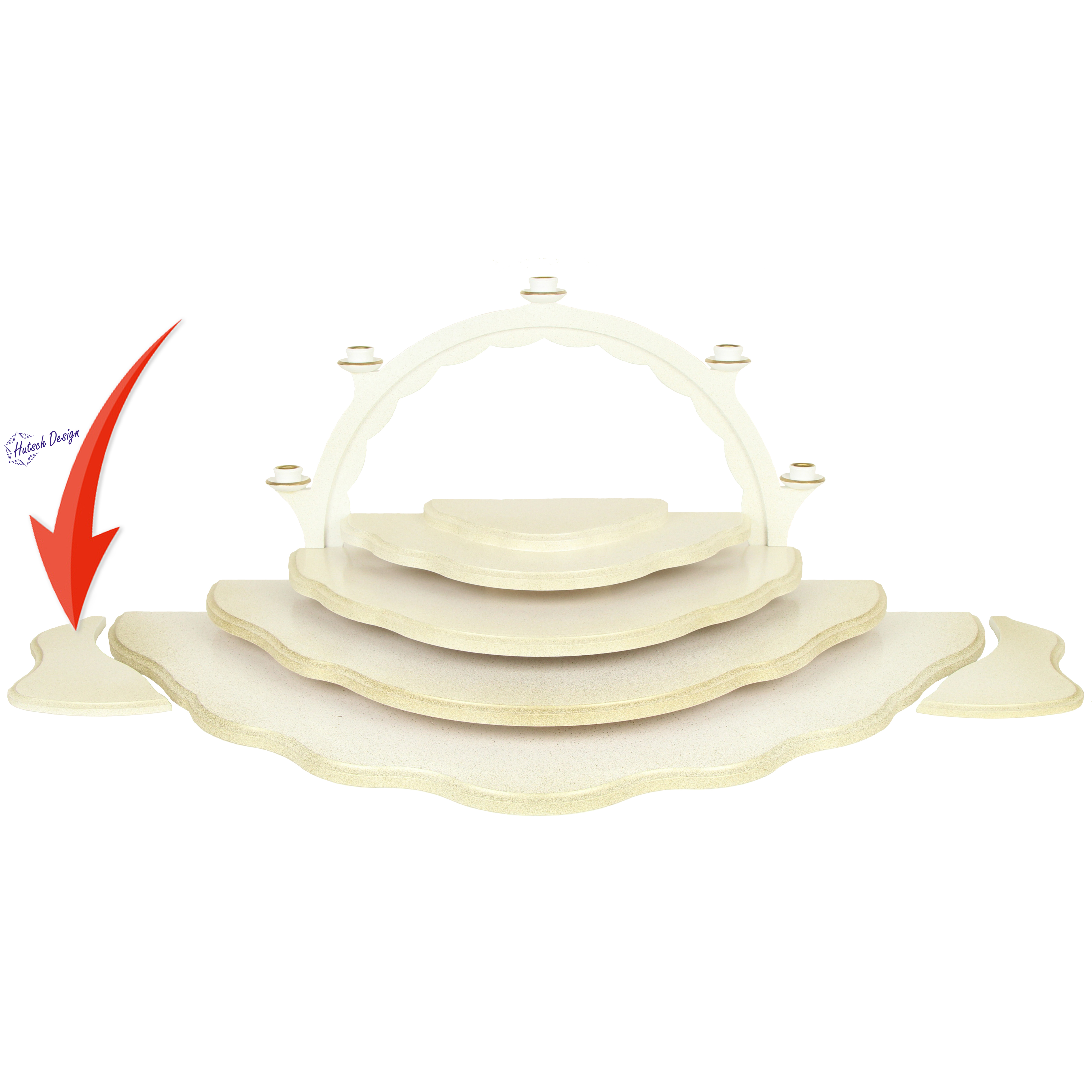 Seitenteil für Etage 4 links, weiß/gold Seitenteil für Etage 4 links, weiß/gold