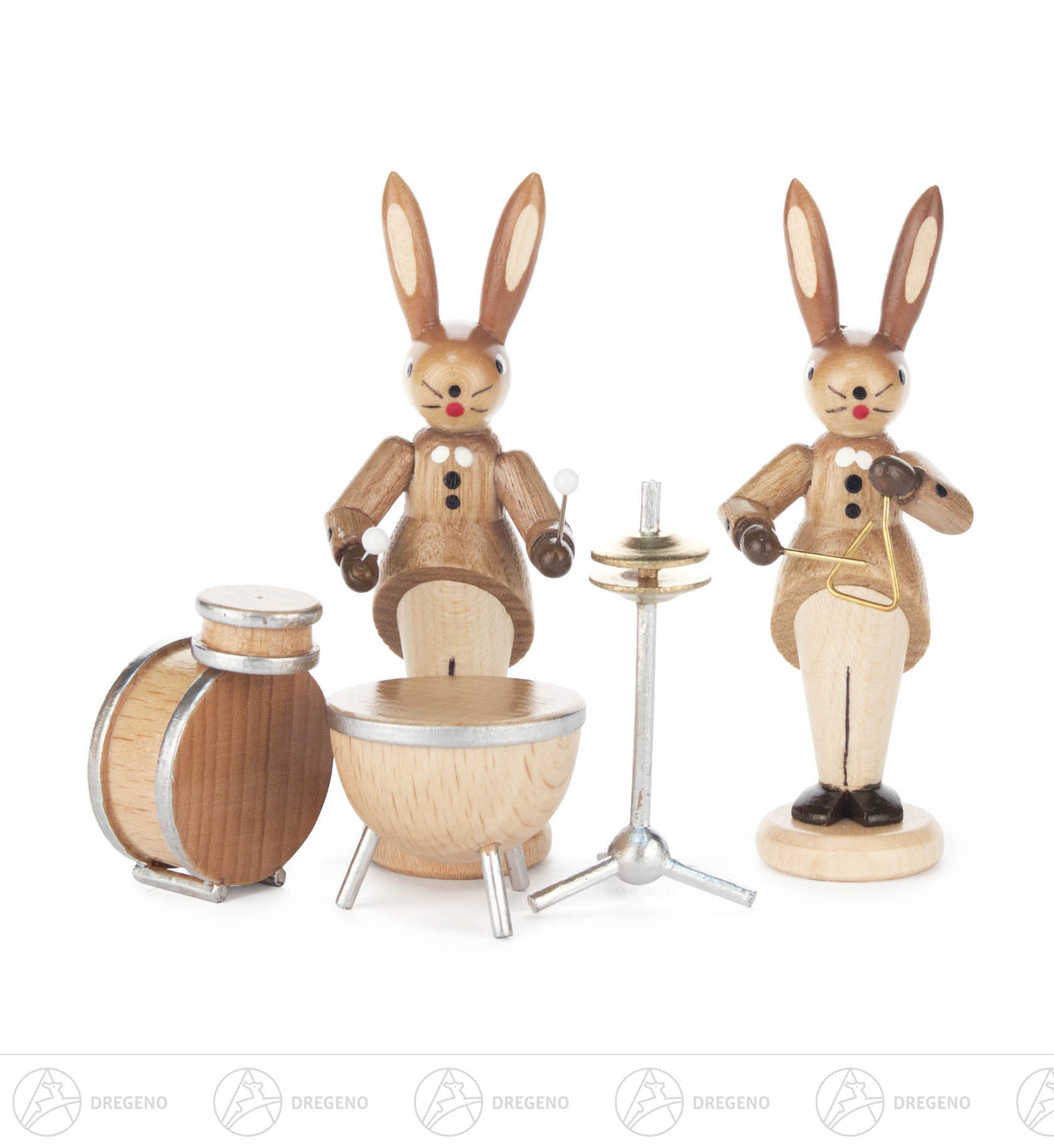 Hasenpaar mit Schlagzeug und Triangel, natur 8cm Hasenpaar mit Schlagzeug und Triangel, natur 8cm
