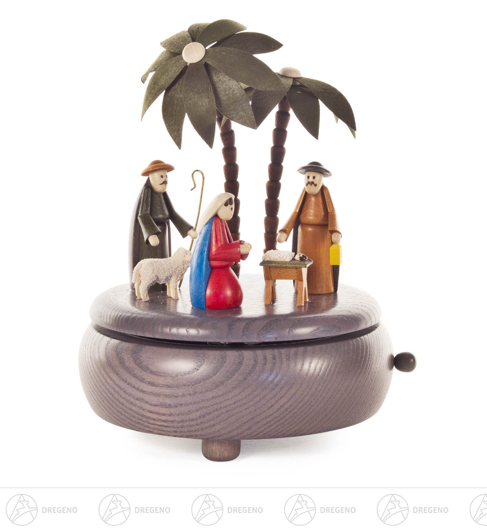 Spieldose mit Christi Geburt, grau Melodie: Stille Nacht