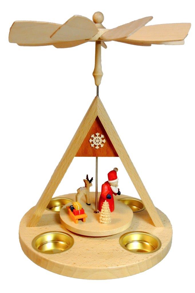 Pyramide Santa mit Rentier für Teelicht 27cm