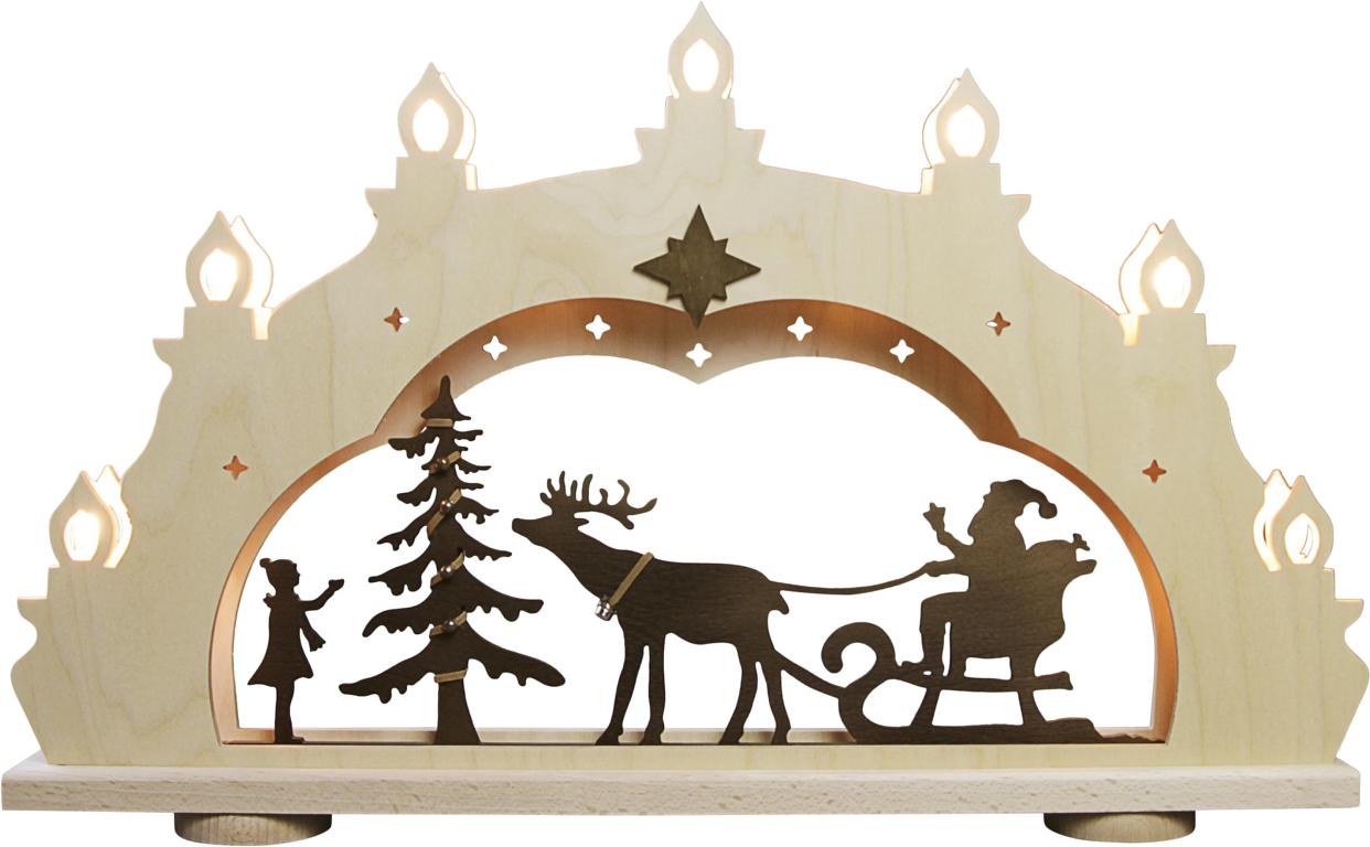 Lichterbogen 7 flg. Rustikal Weihnachtsmann auf Schlitten  52,0 x 33,0 x 6,0 cm
