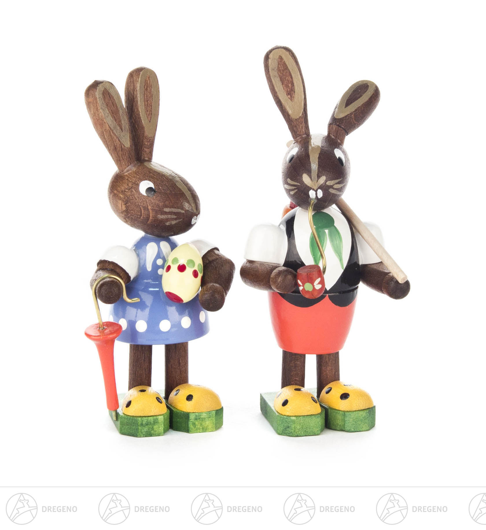 Hasenpaar mit Ei, Schirm und Pfeife 7cm Hasenpaar mit Ei, Schirm und Pfeife 7cm