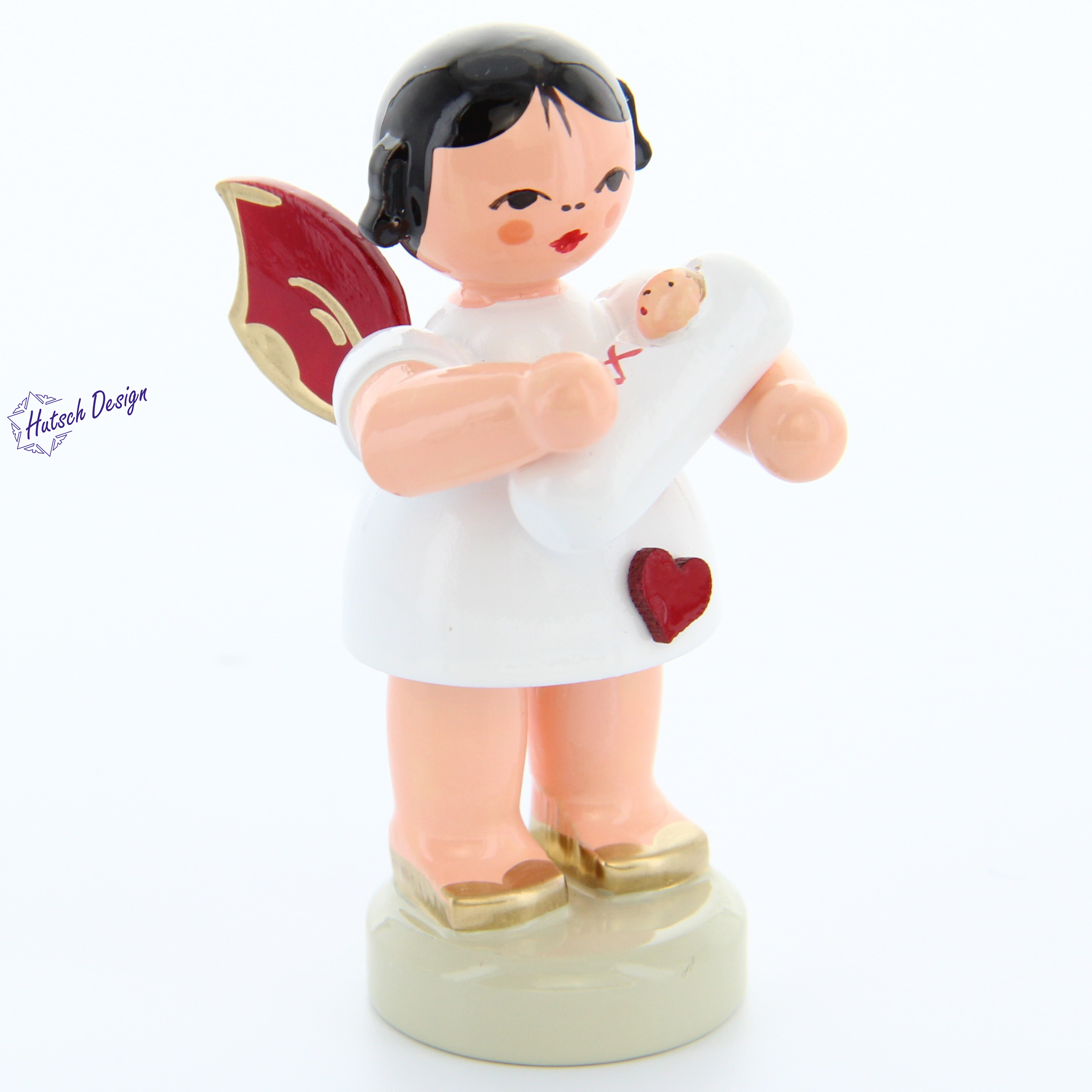 Herzengel stehend mit Baby Mädchen, rote Flügel Herzengel stehend mit Baby Mädchen, rote Flügel