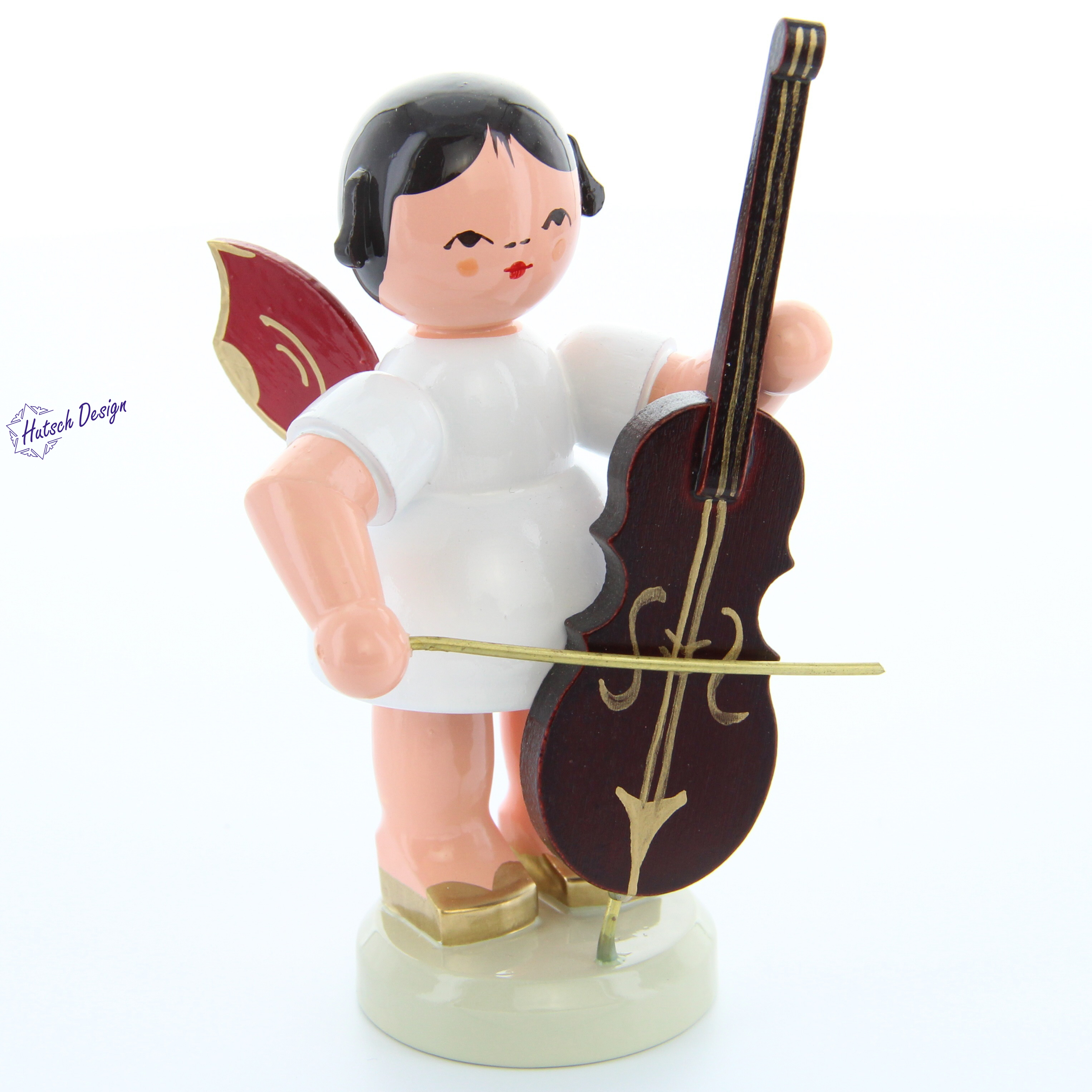 Engel stehend groß mit Cello, rote Flügel Engel stehend groß mit Cello, rote Flügel