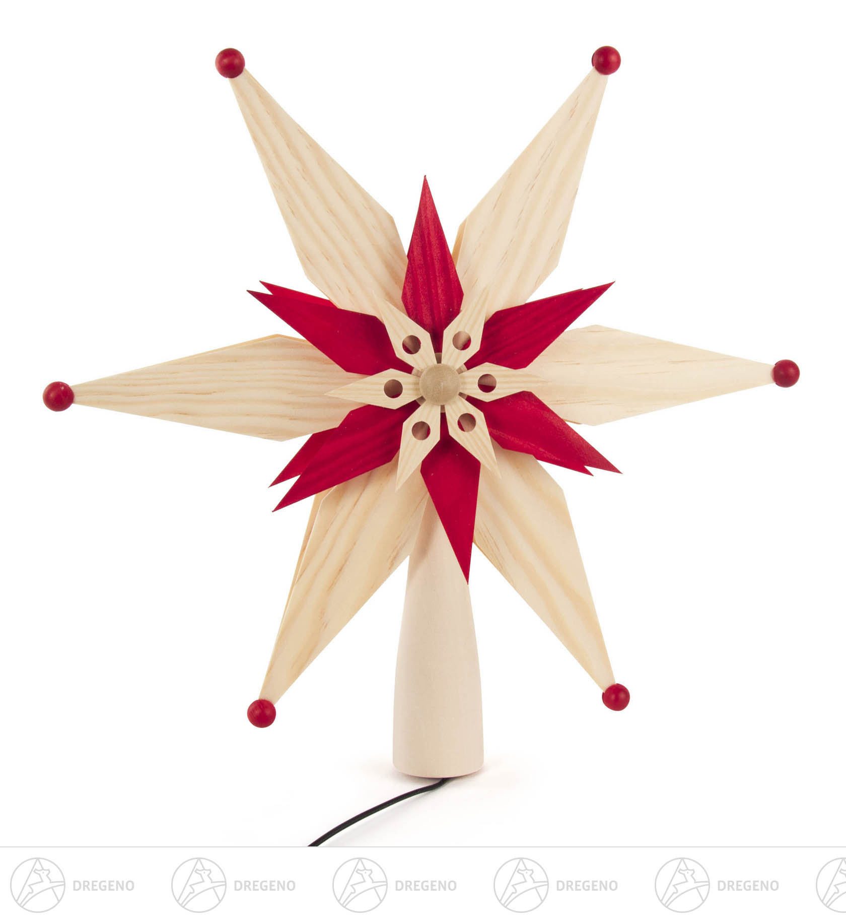 Christbaumspitze Spanstern rot/natur mit elektr. Beleuchtung, Durchmesser 25cm Christbaumspitze Spanstern rot/natur mit elektr. Beleuchtung, Durchmesser 25cm