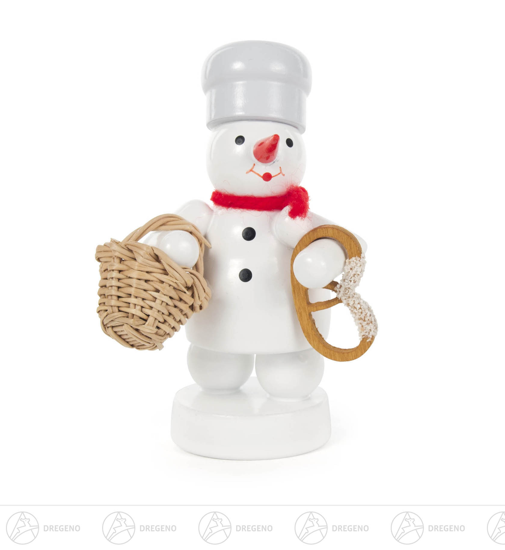 Schneemann Bäcker mit Brötchenkorb und Brezel 8cm Schneemann Bäcker mit Brötchenkorb und Brezel 8cm