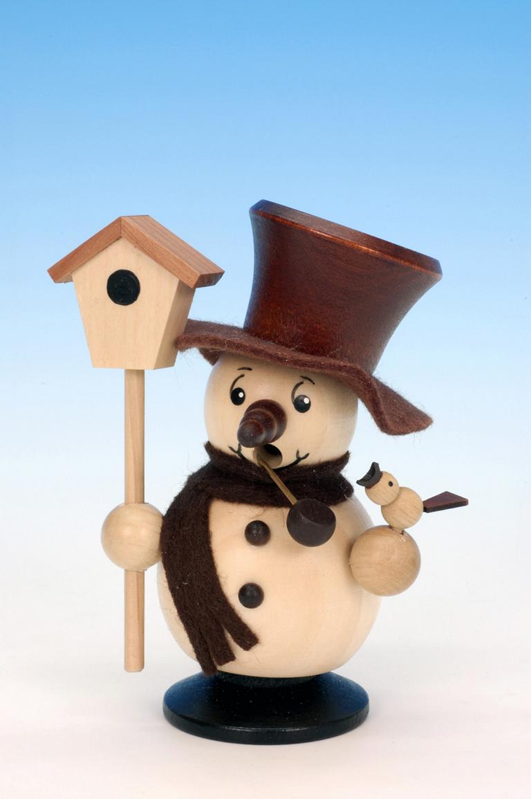 Räuchermann Schneebub mit Vogelhaus natur  10,5 cm