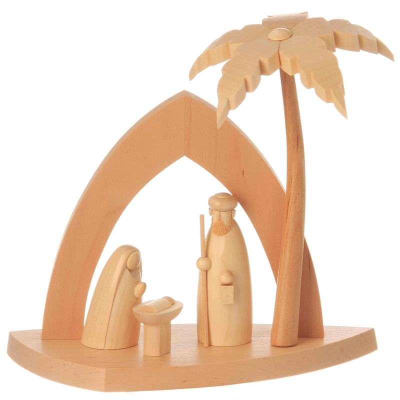 Bogenkrippe natur mit Heiliger Familie & Palme 14cm Bogenkrippe natur mit Heiliger Familie & Palme 14cm