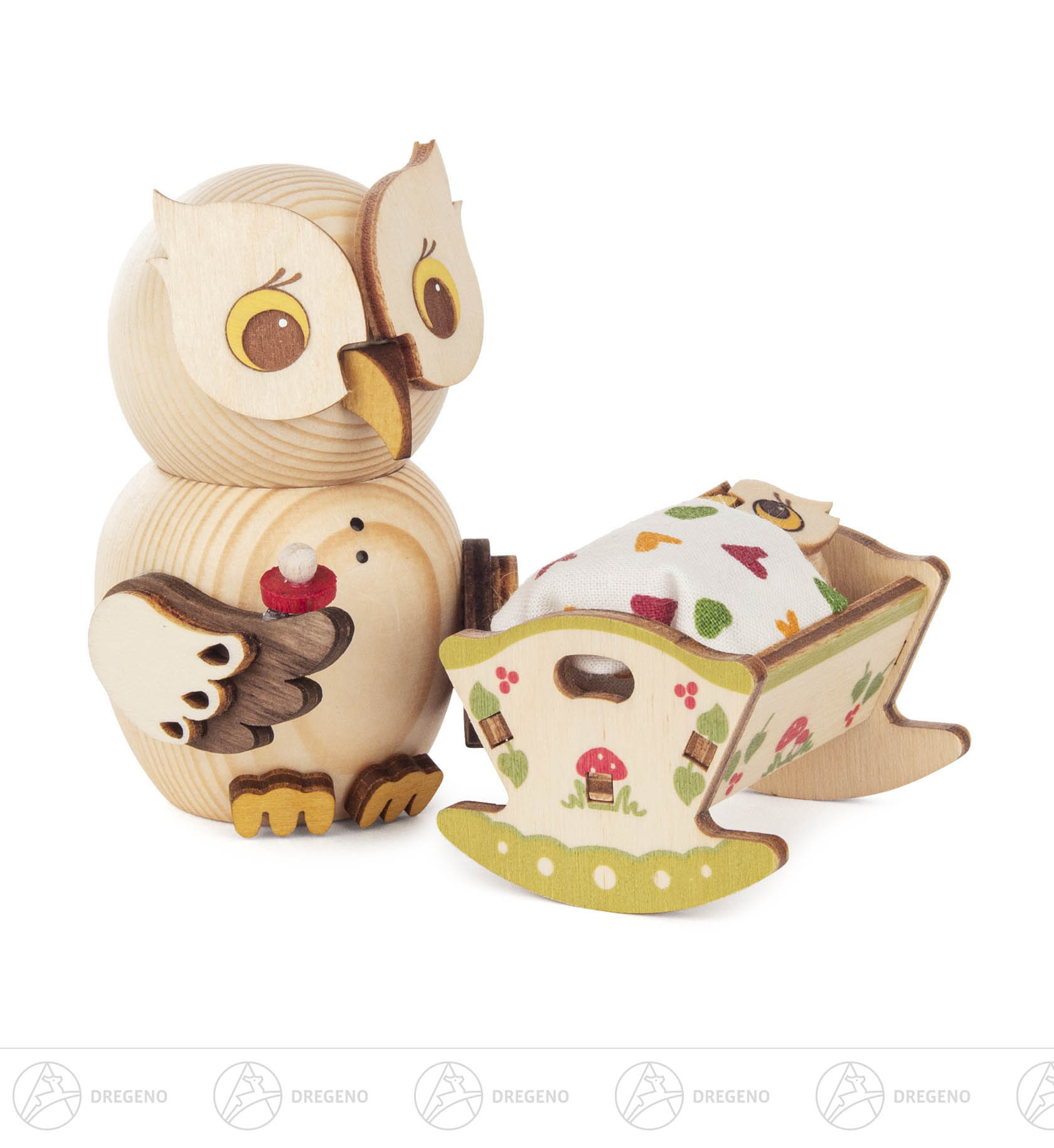 Mini-Eule mit Babywiege 7cm
