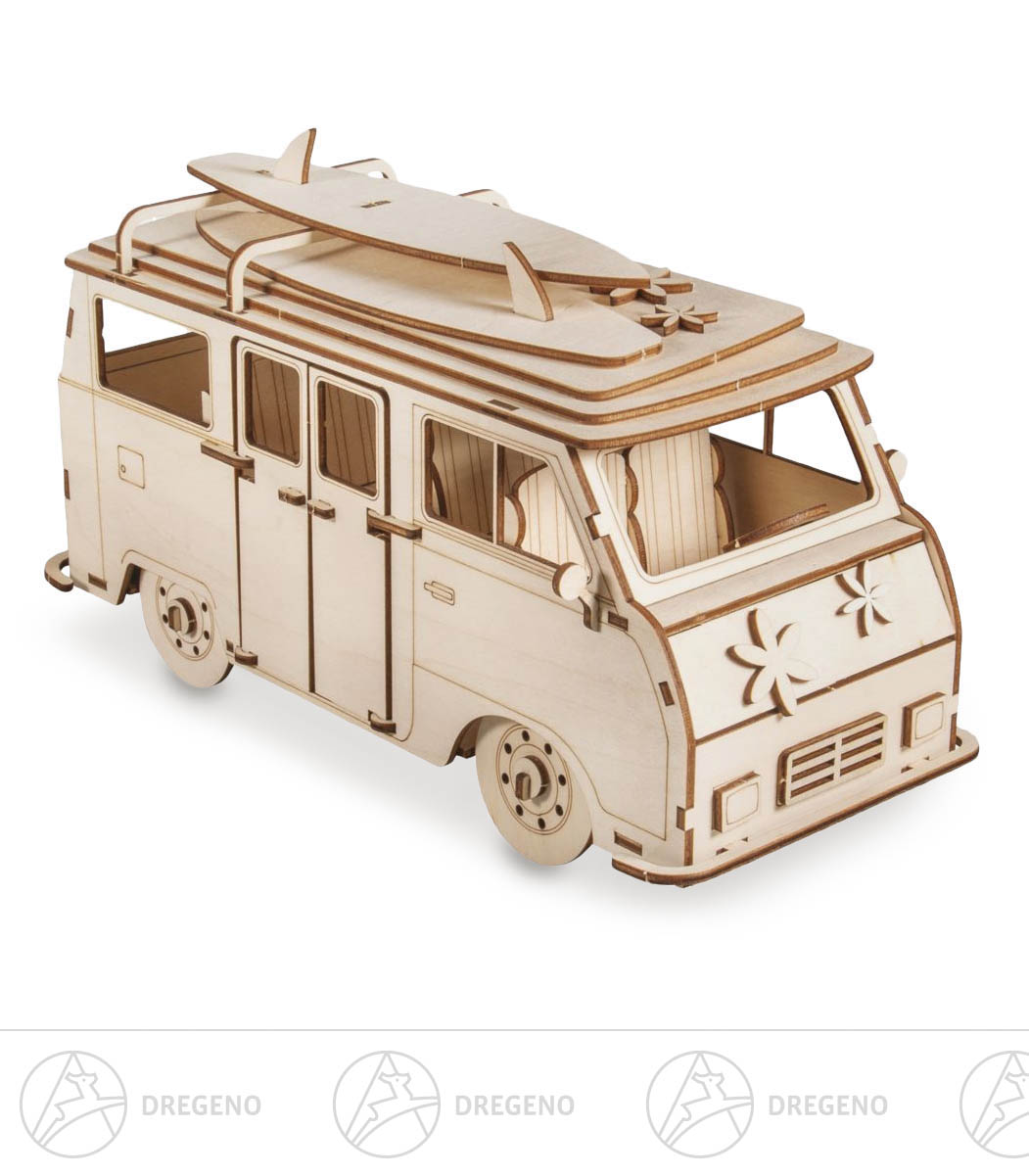 Holzbausatz 3D Campingbus 77-tlg 30x13x17cm natur