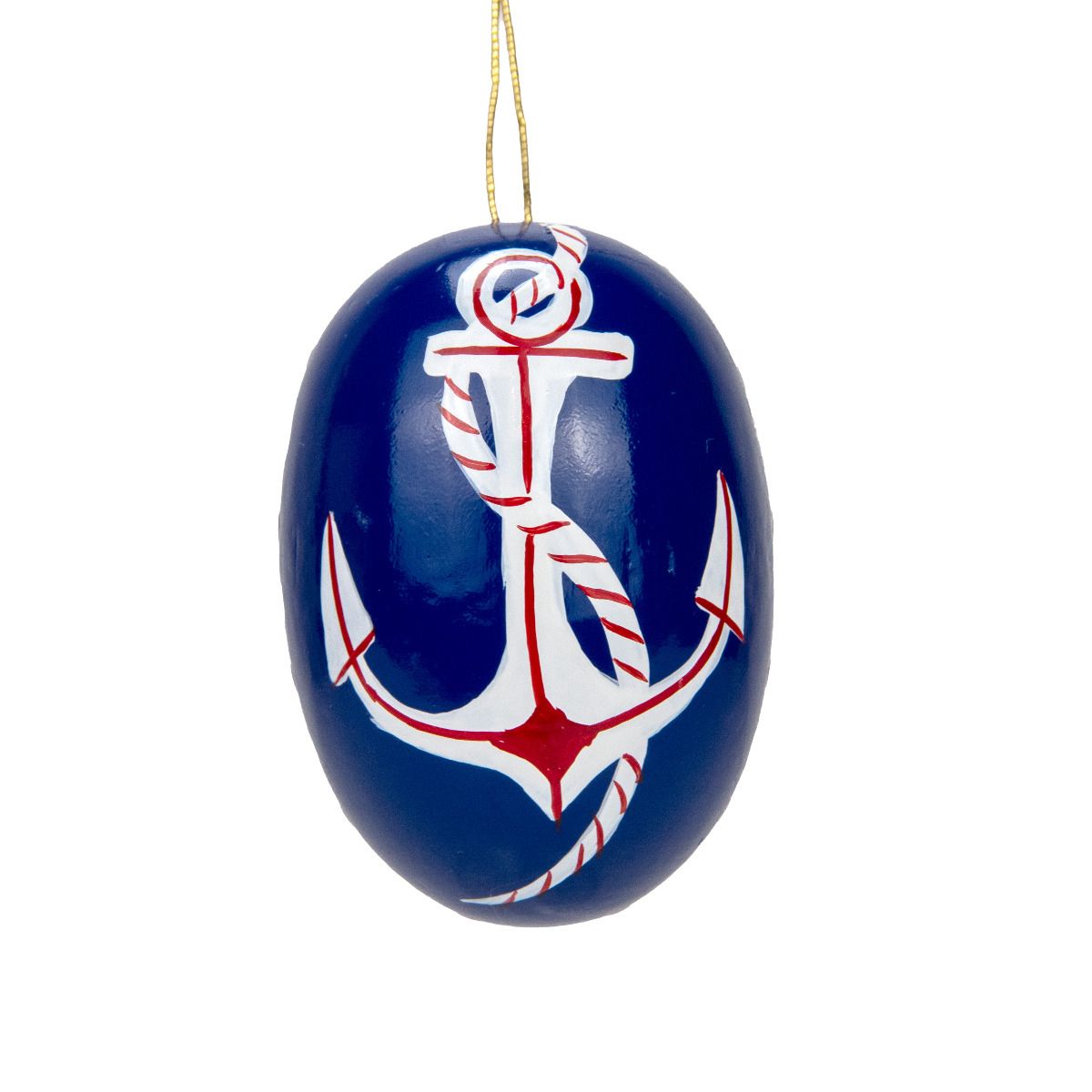 Osterei dunkelblau mit Anker, handbemalt