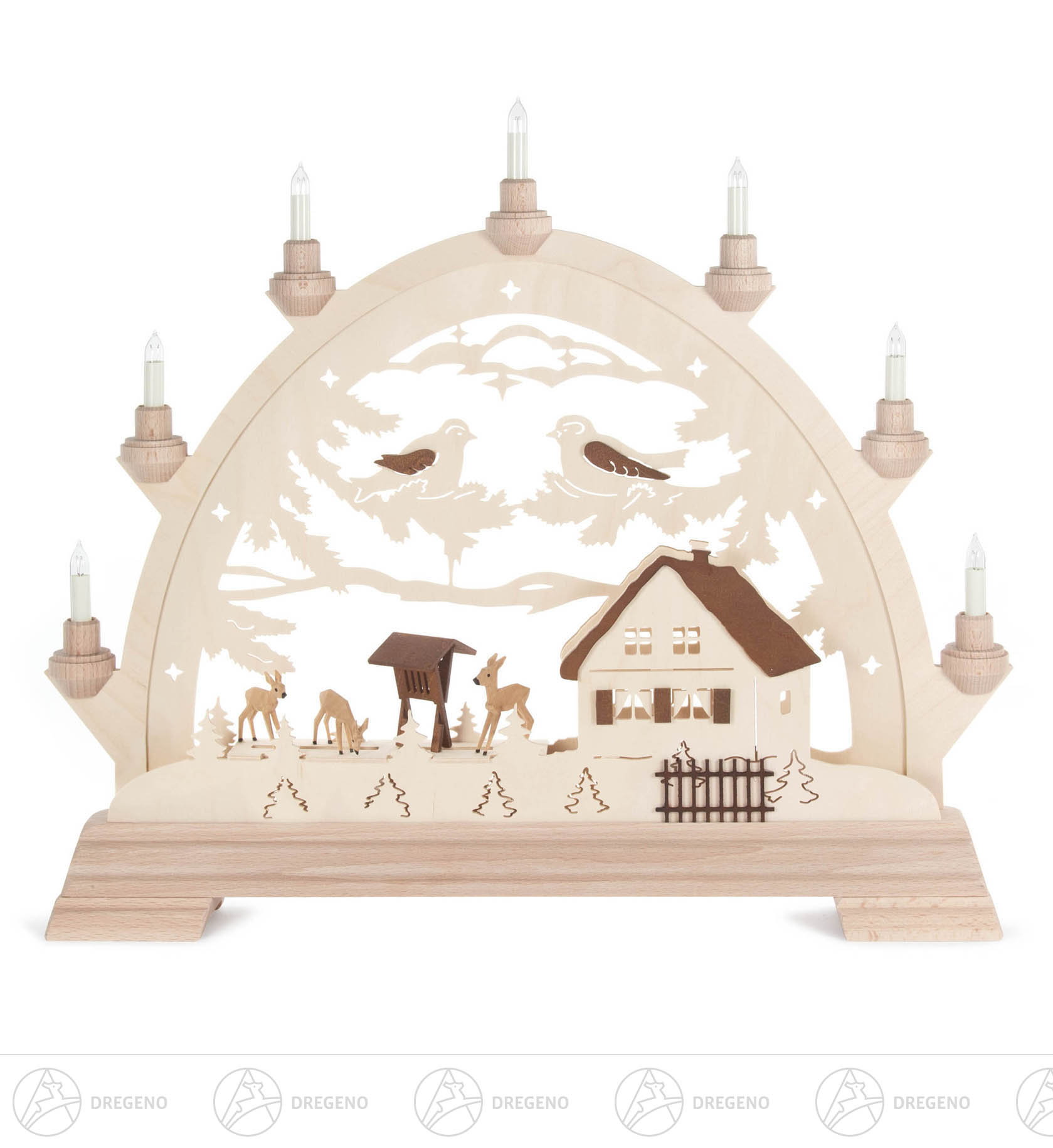 Rundbogen mit Rehen, elektrisch beleuchtet 48x42cm