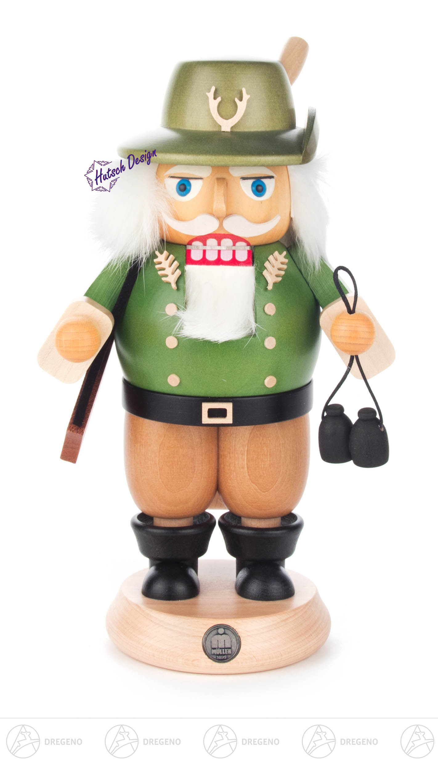 Nussknacker Förster grün-natur mit Fernglas und Gewehr, 21cm