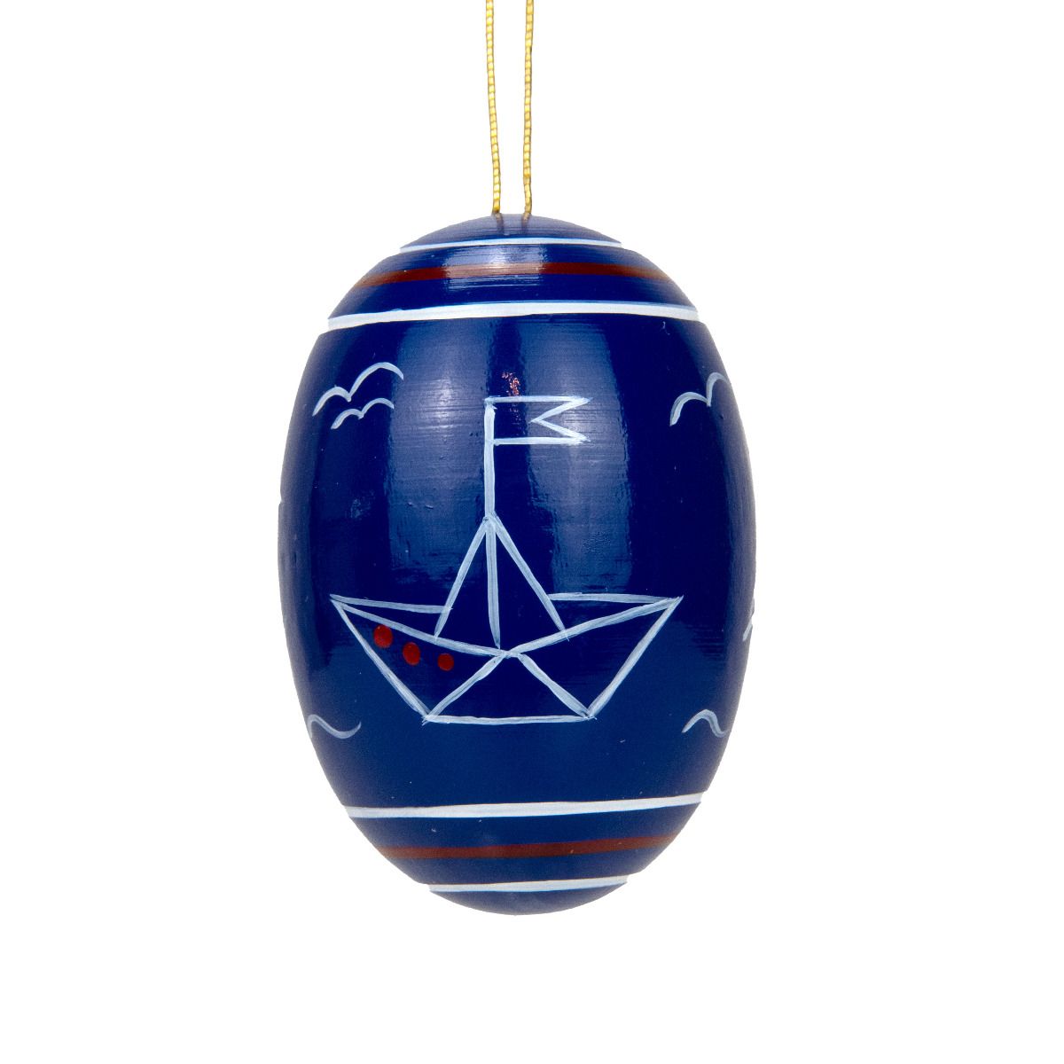 Osterei dunkelblau mit Segelboot, handbemalt