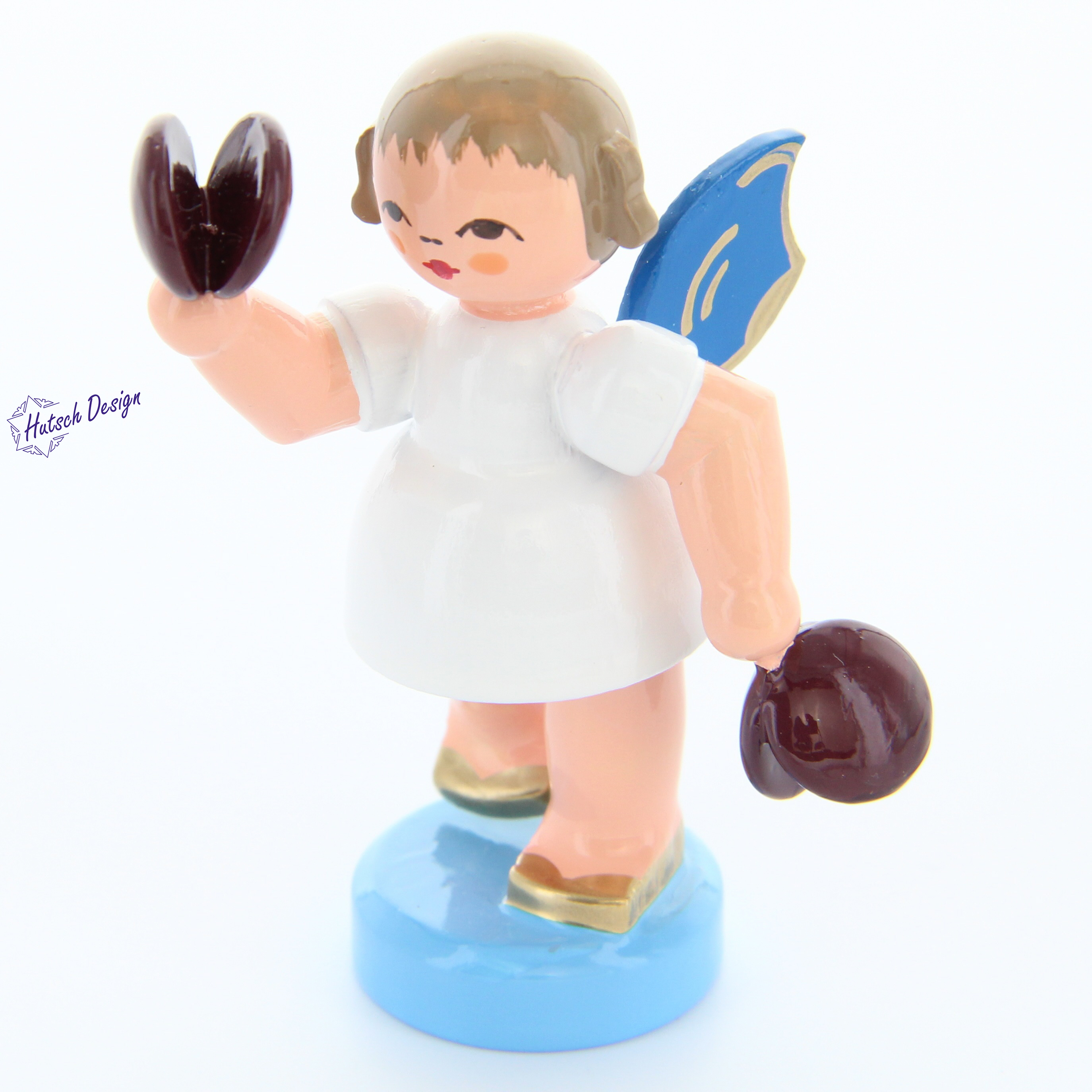 Engel stehend mit Kastagnetten, blaue Flügel Engel stehend mit Kastagnetten, blaue Flügel