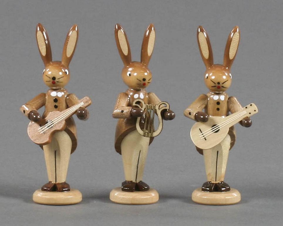 Hasentrio mit Gitarre, Mandoline und Lyra, natur 8cm