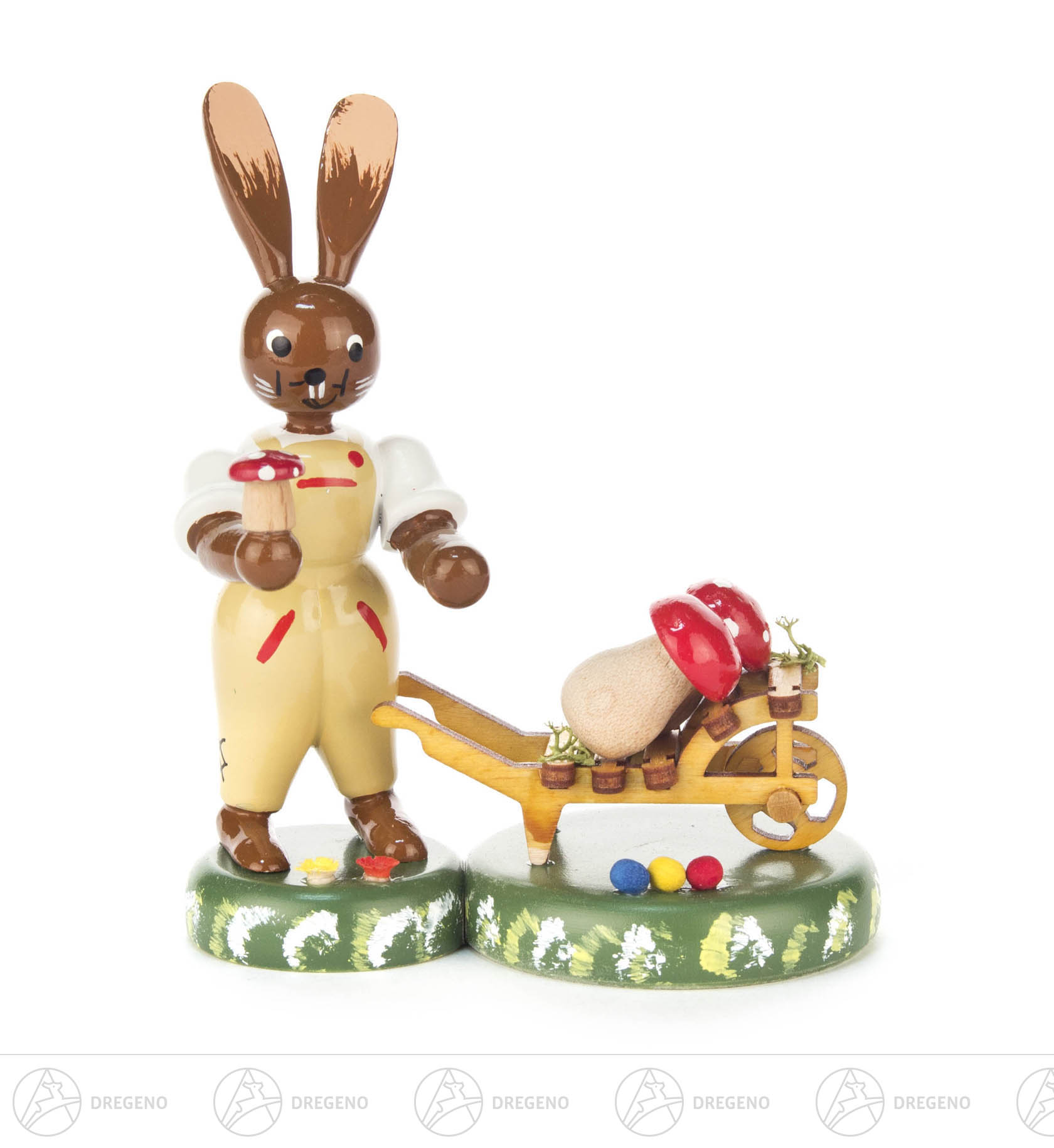 Hase mit Schubkarre und Pilzen 10cm