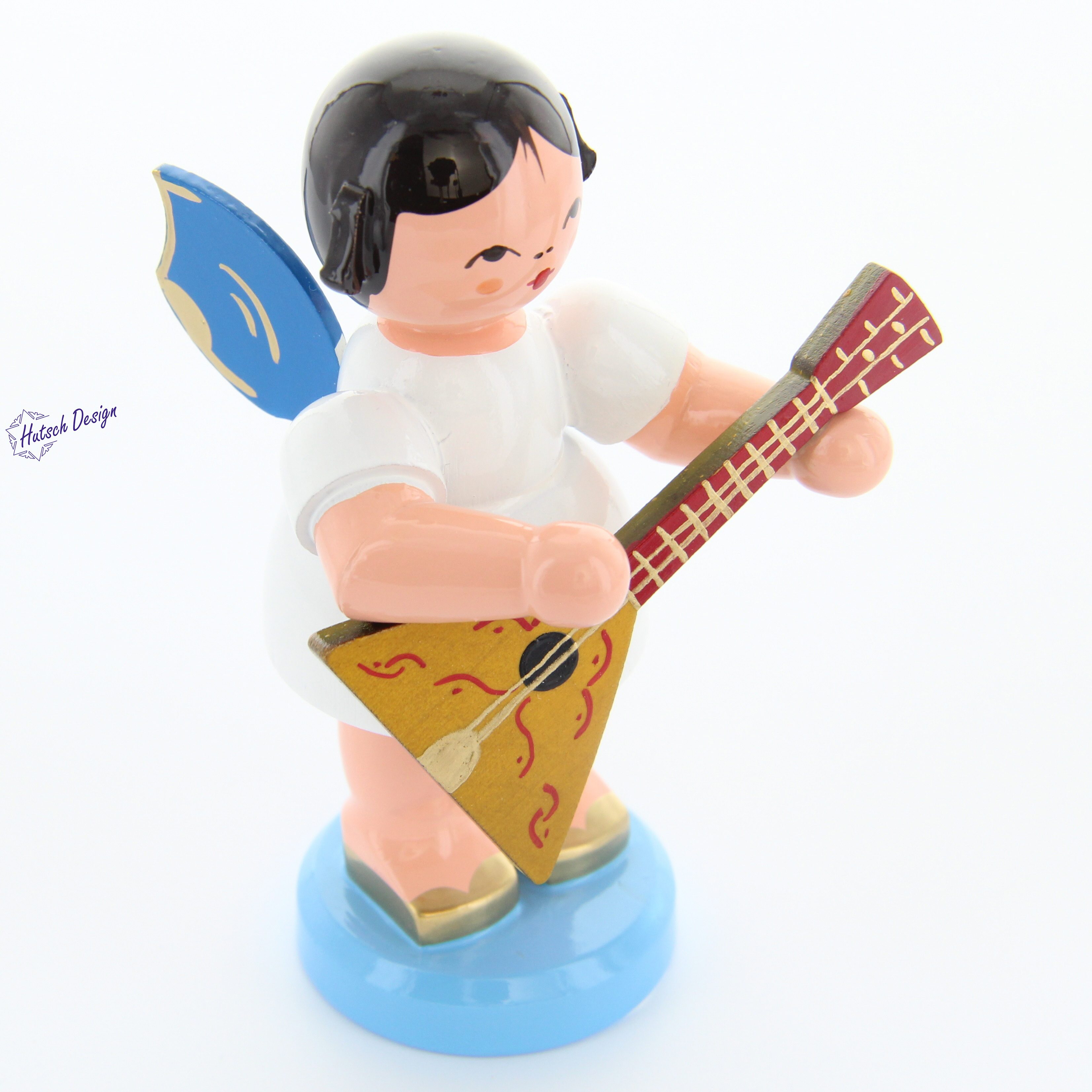Engel stehend groß mit Balalaika, blaue Flügel Engel stehend groß mit Balalaika, blaue Flügel