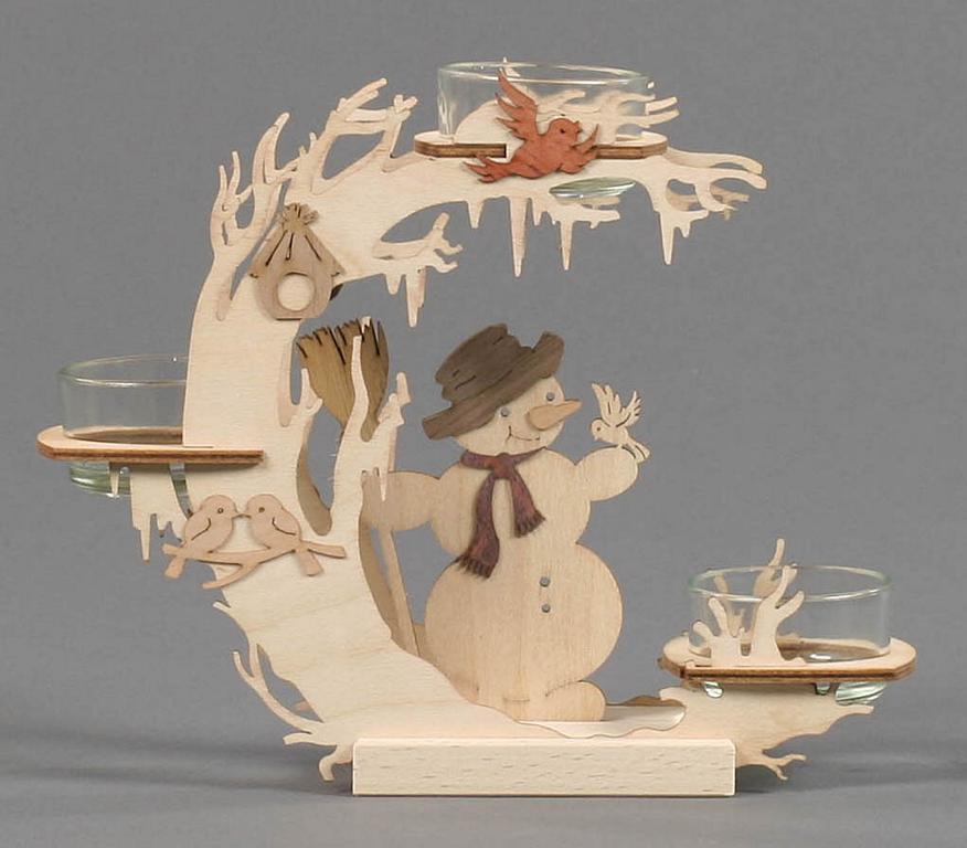 Teelichtkranz Schneemann und Vögel