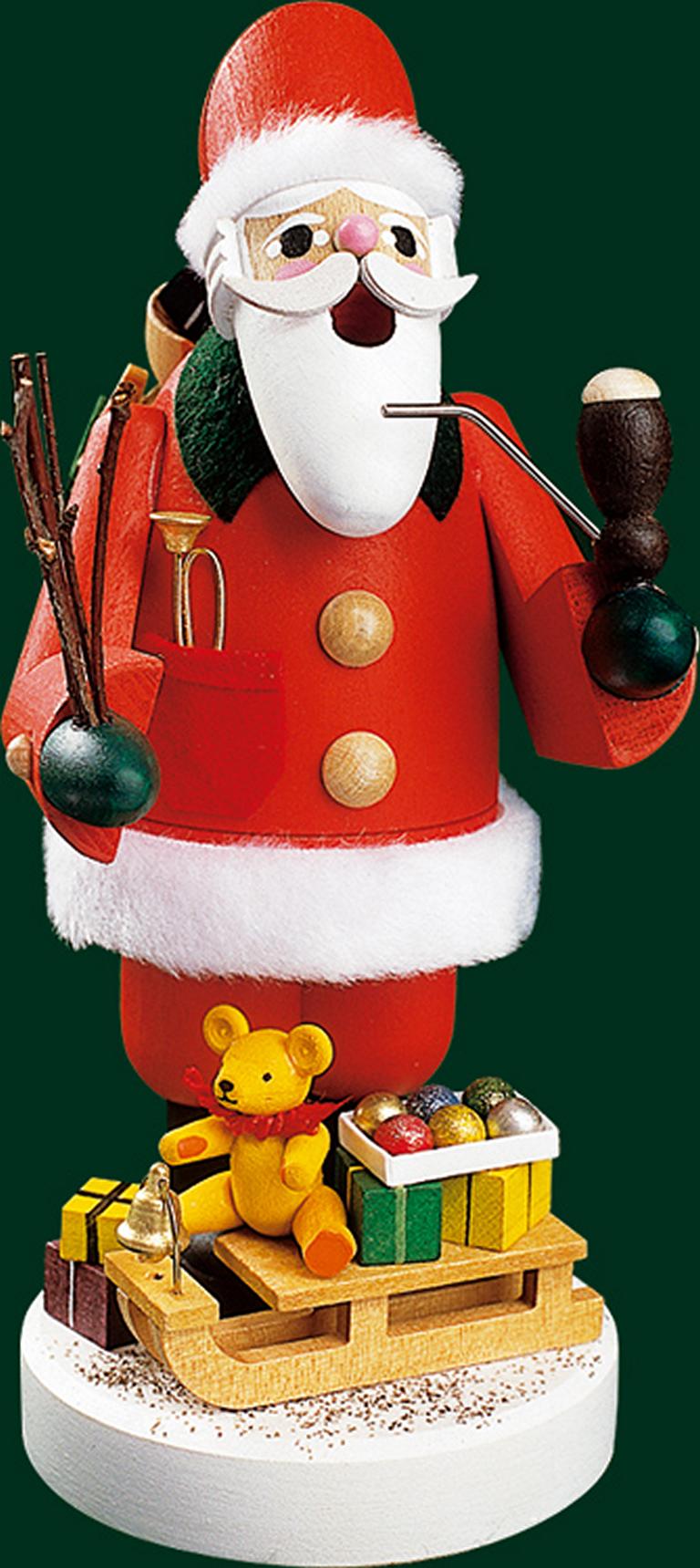 Räuchermann Weihnachtsmann mit Schlitten  19 cm