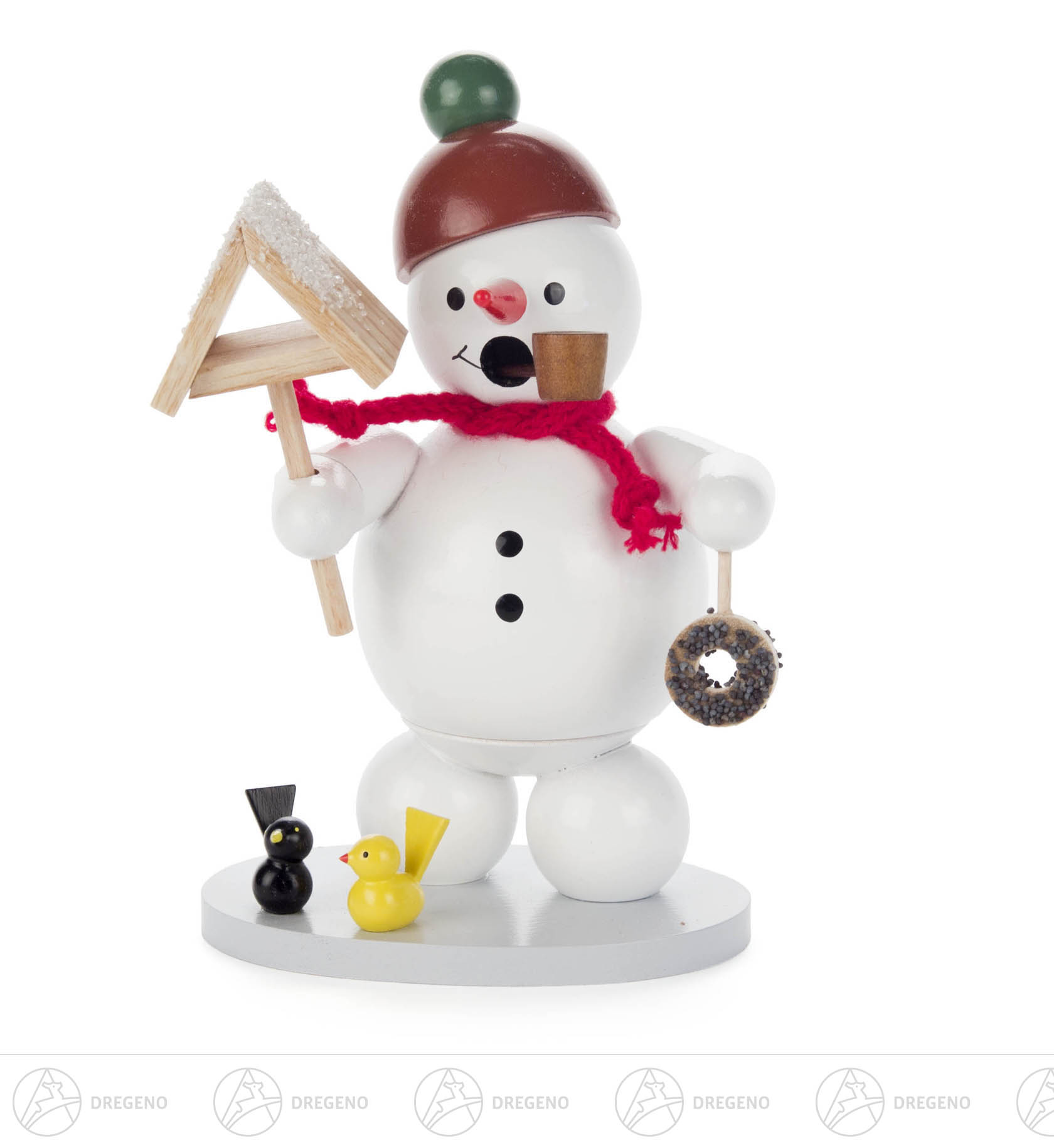 Räuchermann Schneemann mit Vogelhaus und Vögeln 13cm