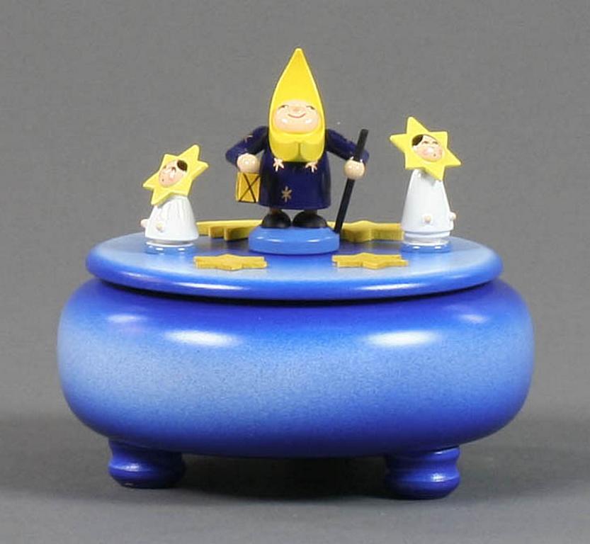 Spieldose mit Mond und Sternen, farbig Melodie: Lalelu