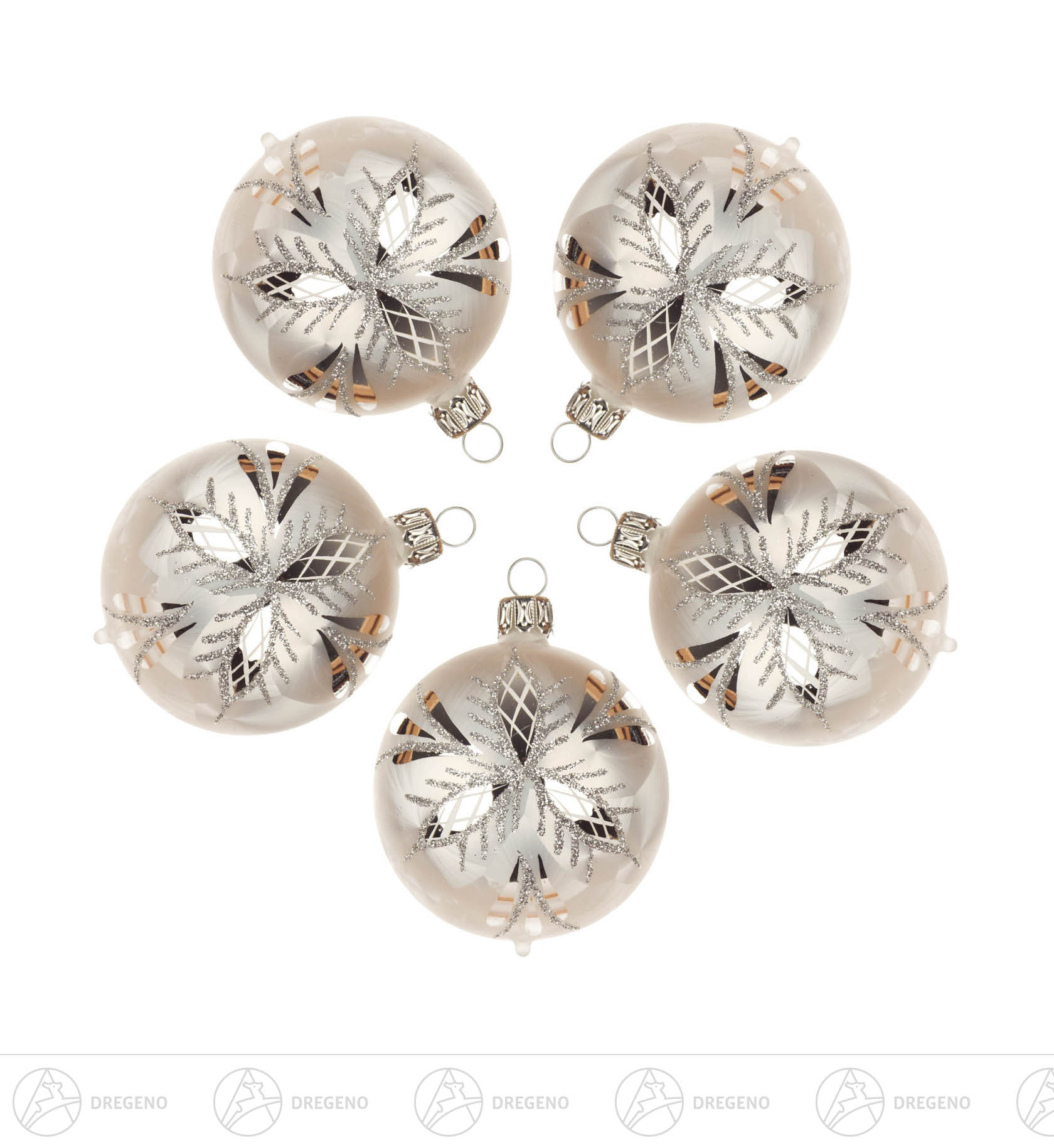 Thüringer Christbaumschmuck Kugel 6cm eisweiß Waffelmuster silber (5 Thüringer Christbaumschmuck Kugel 6cm eisweiß Waffelmuster silber (5
