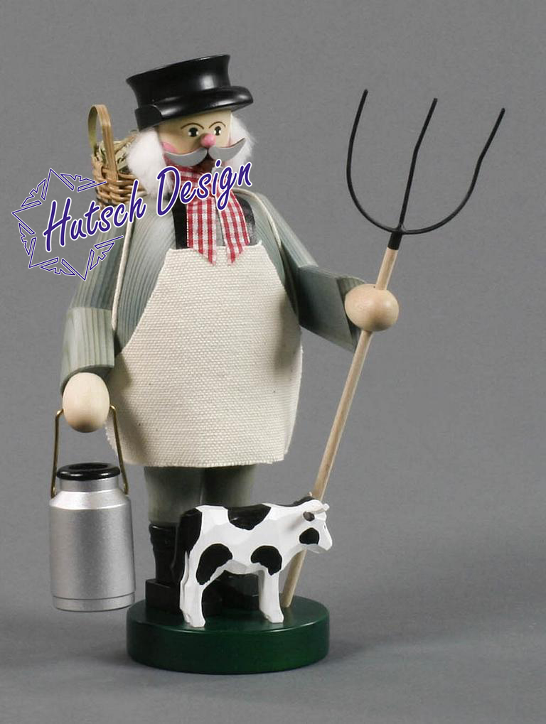 Räuchermann Bauer mit Kuh und Mistgabel 21cm
