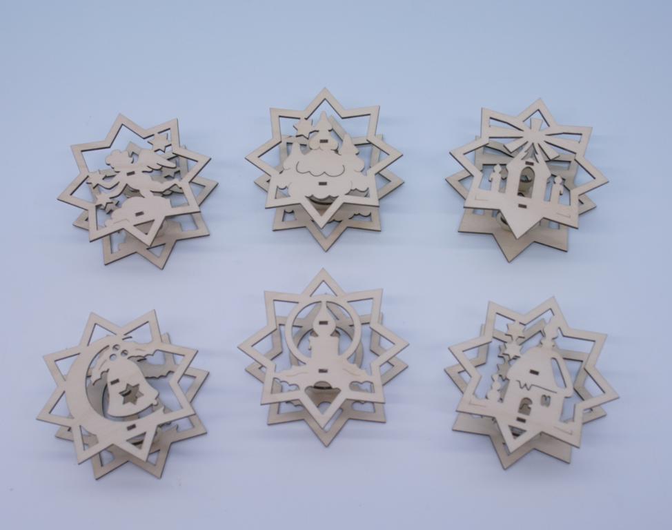 6 versch. Schwibbogenaufsatzsterne 6,5 x 6,5 x 2,5cm 6 versch. Schwibbogenaufsatzsterne 6,5 x 6,5 x 2,5cm