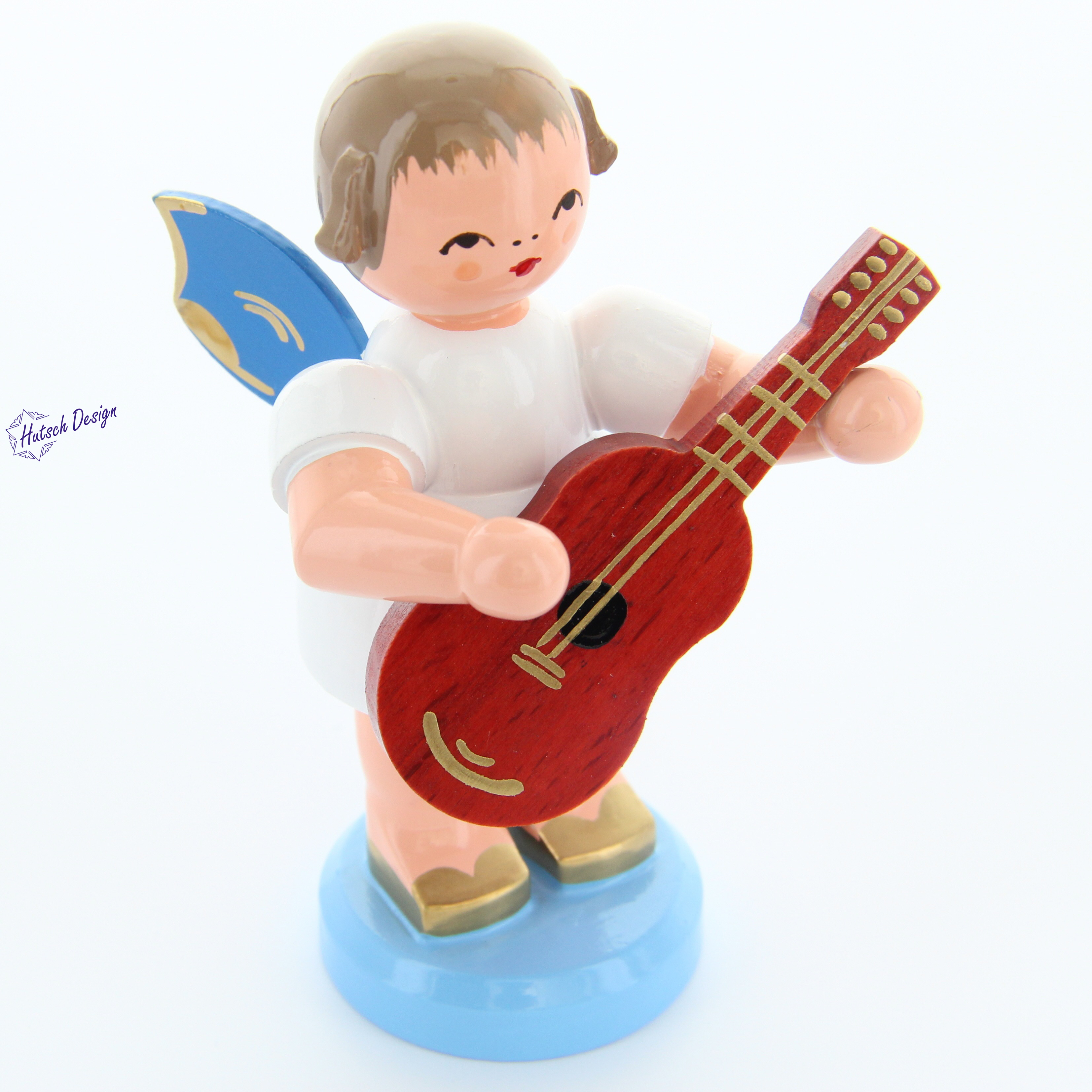 Engel stehend groß mit Gitarre, blaue Flügel Engel stehend groß mit Gitarre, blaue Flügel
