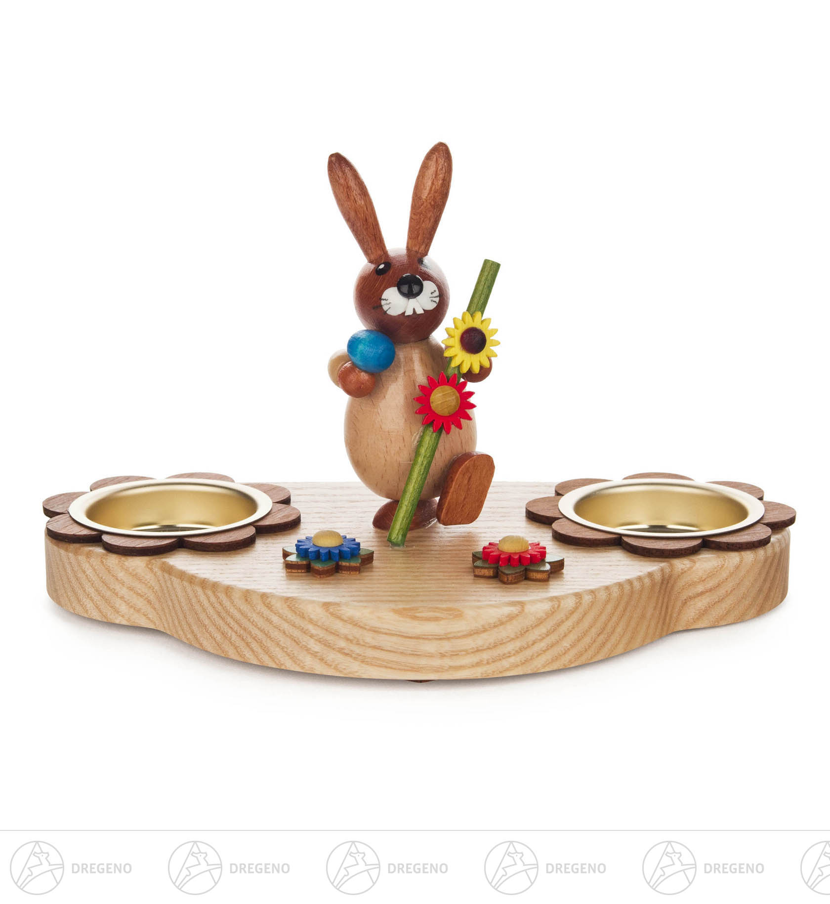 Teelichthalter mit Hase natur mit Wanderstab 6cm