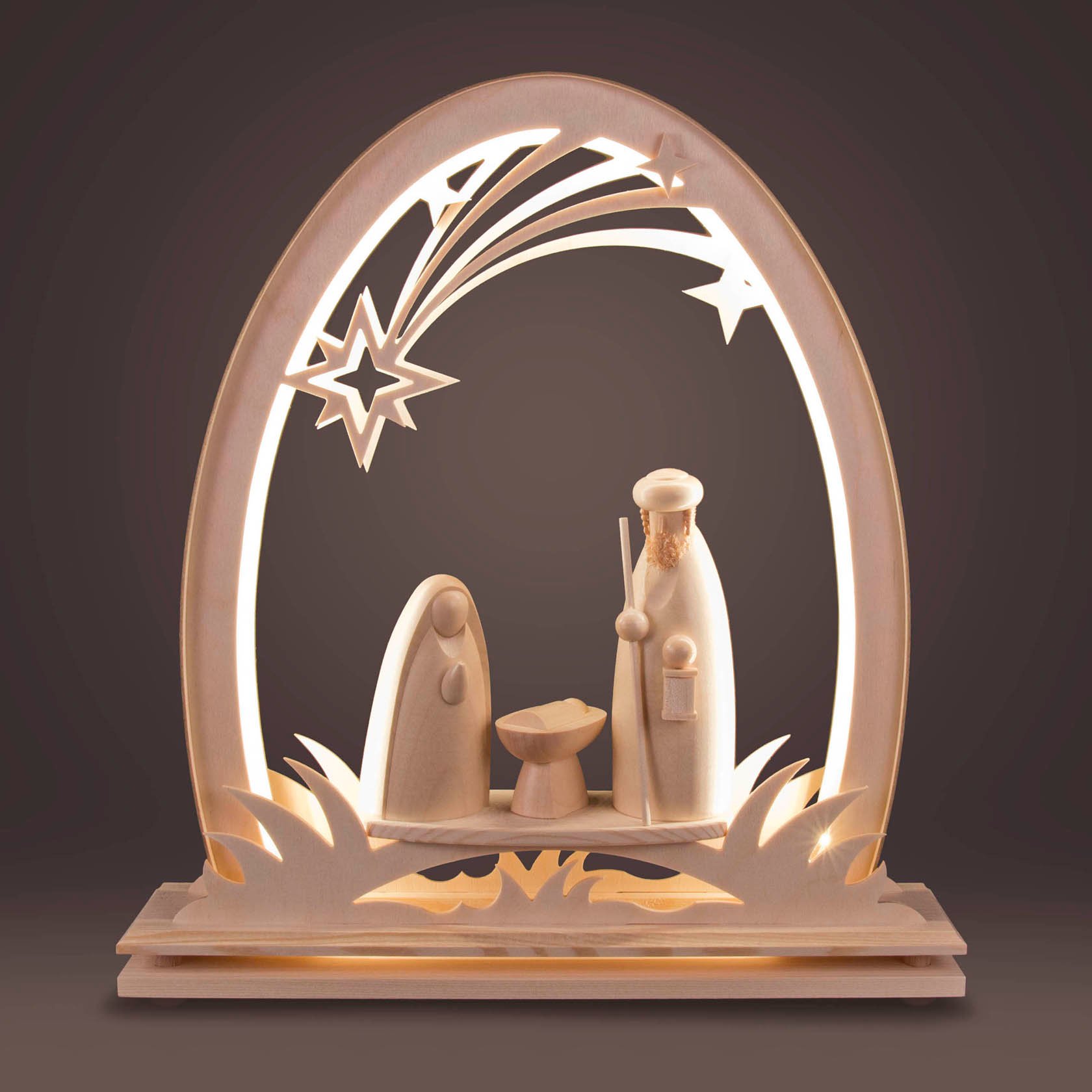 Erzgebirgsbogen mit Christi Geburt, elektrisch beleuchtet LED 33x34cm