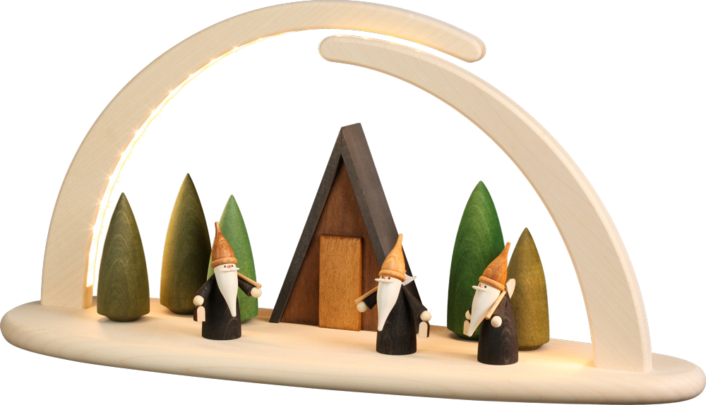 Bogen groß natur LED beleuchtet Motiv Bergwichtel 21 x42 x13cm Bogen groß natur LED beleuchtet Motiv Bergwichtel 21 x42 x13cm