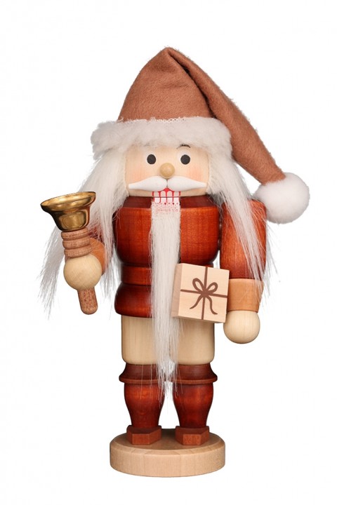 Nussknacker Weihnachtsmann mit Glocke natur