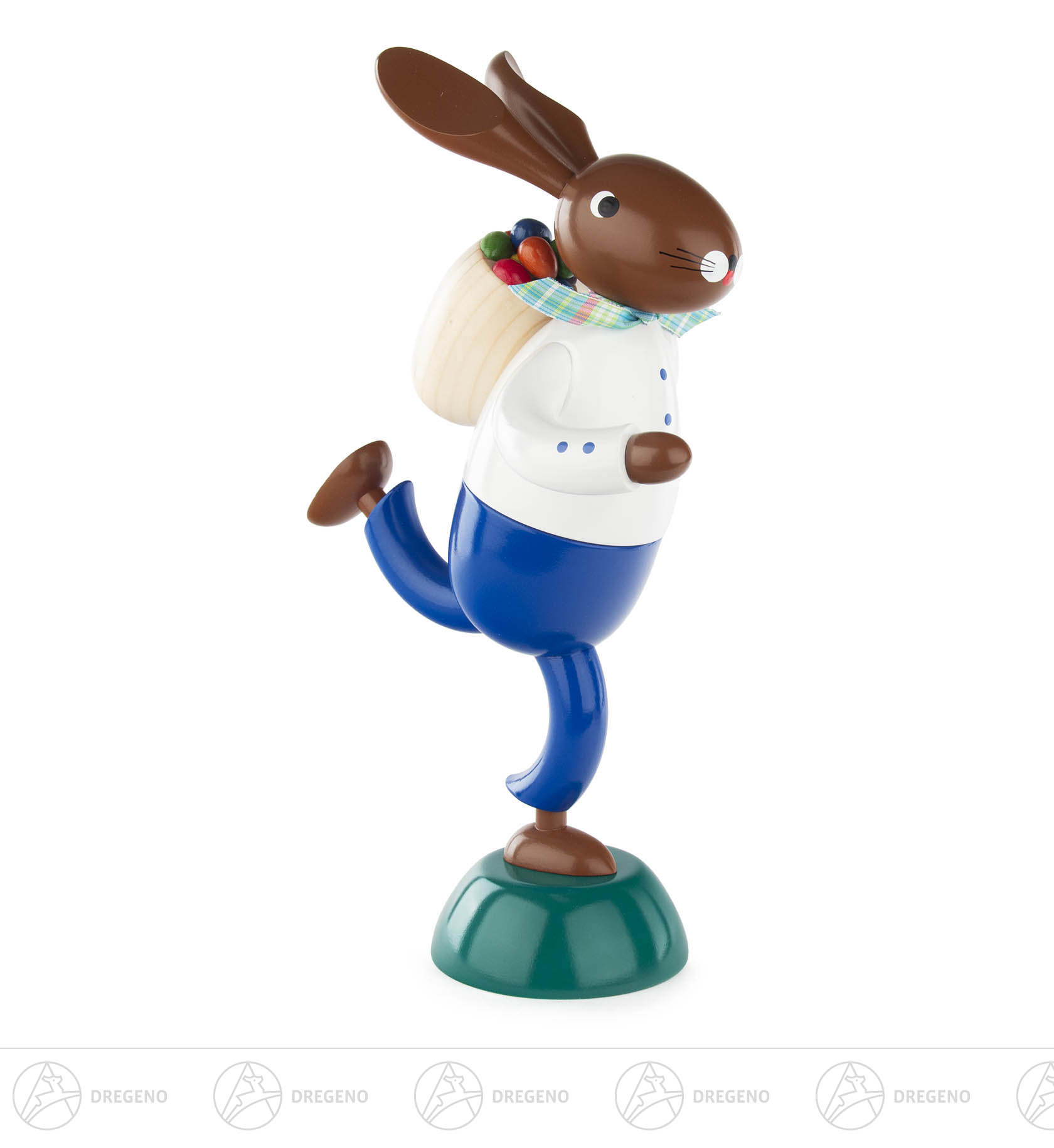 Hase Eierdieb blau groß mit Kiepe 34cm