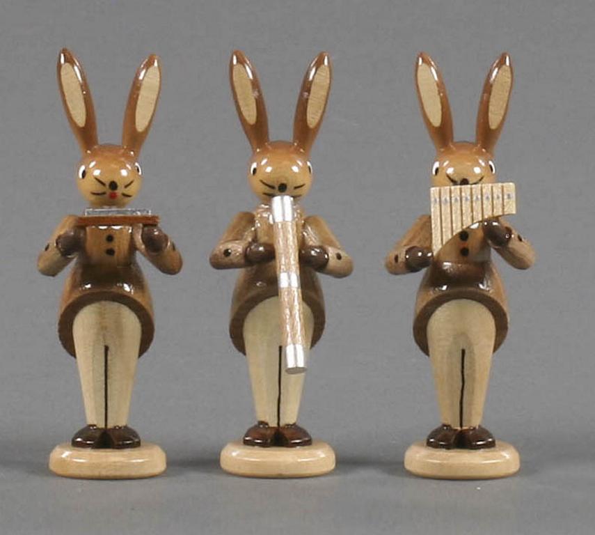 Hasentrio mit Panflöte, Didgeridoo und Mundharmonika, natur 8cm