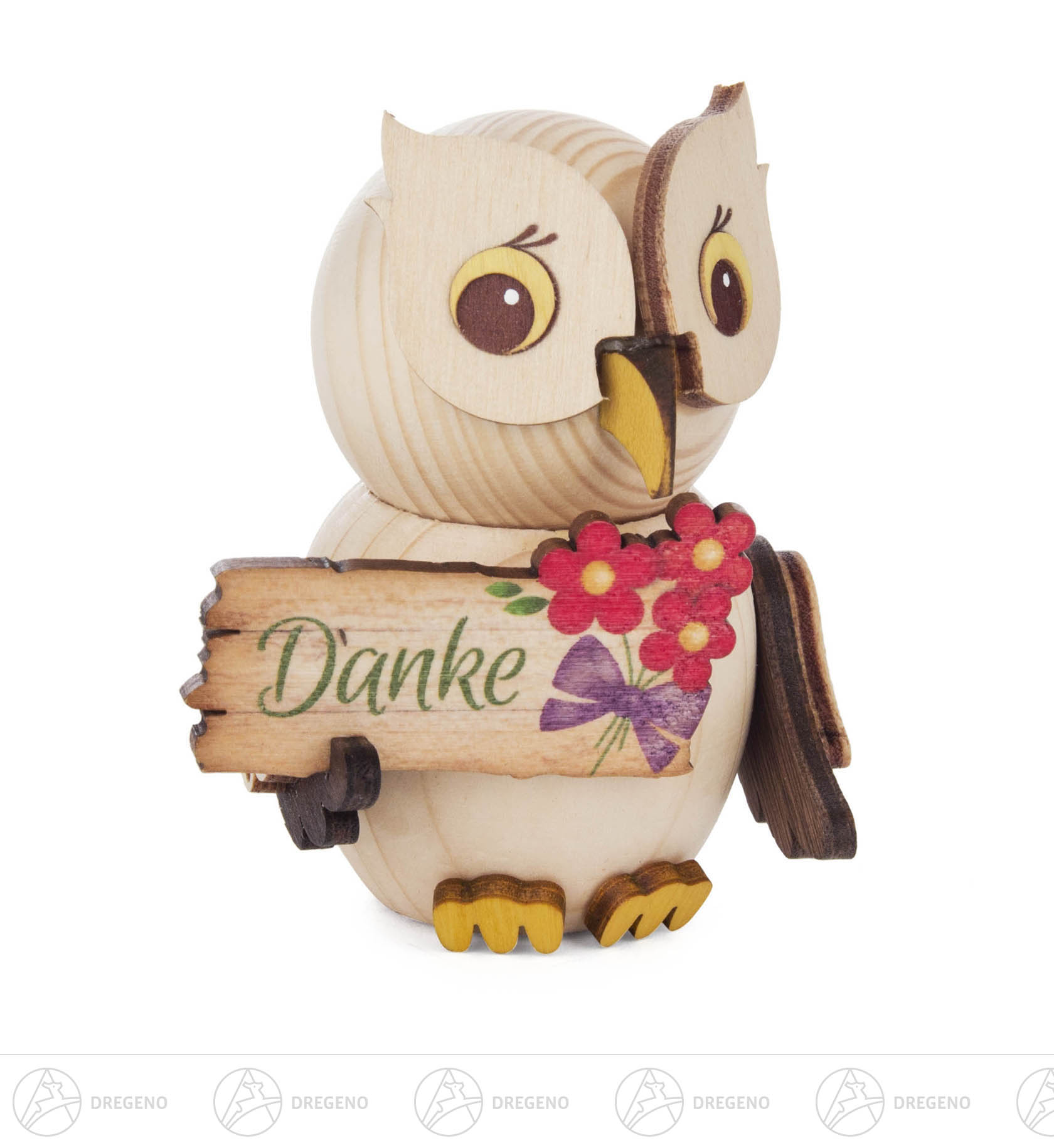 Mini-Eule mit Schild Danke 7cm