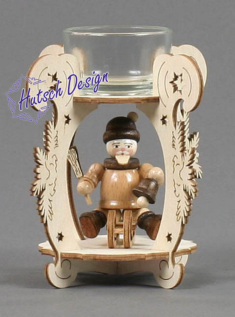 Teelichthalter mit Weihnachtsmann auf Schlitten 10cm