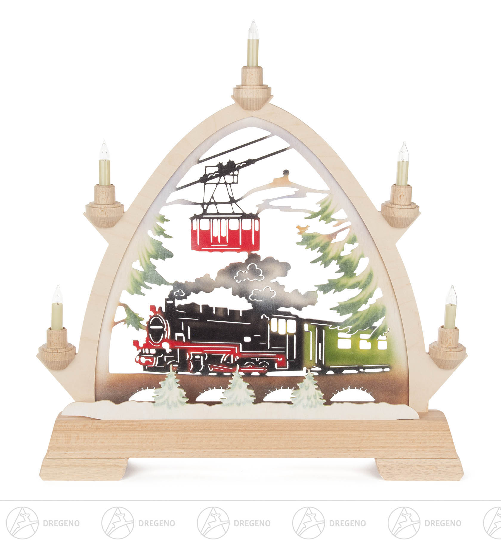 Gotischer Bogen Eisenbahn farbig Fichtelbergbahn mit Kleinschaftkerzen 40x 43cm