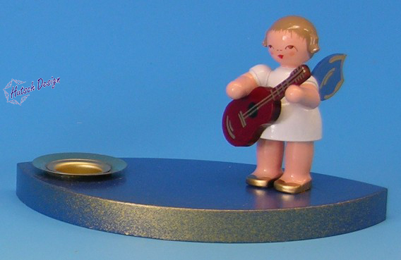 Kerzenhalter blau/gold Engel mit Gitarre, Flügel blau