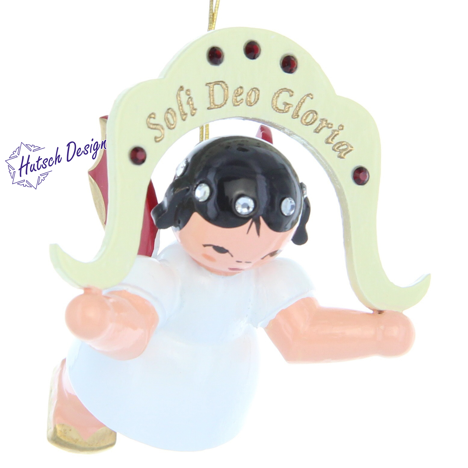 Engel schwebend Soli Deo Gloria, Sonderedition Swarovski, rote Flügel