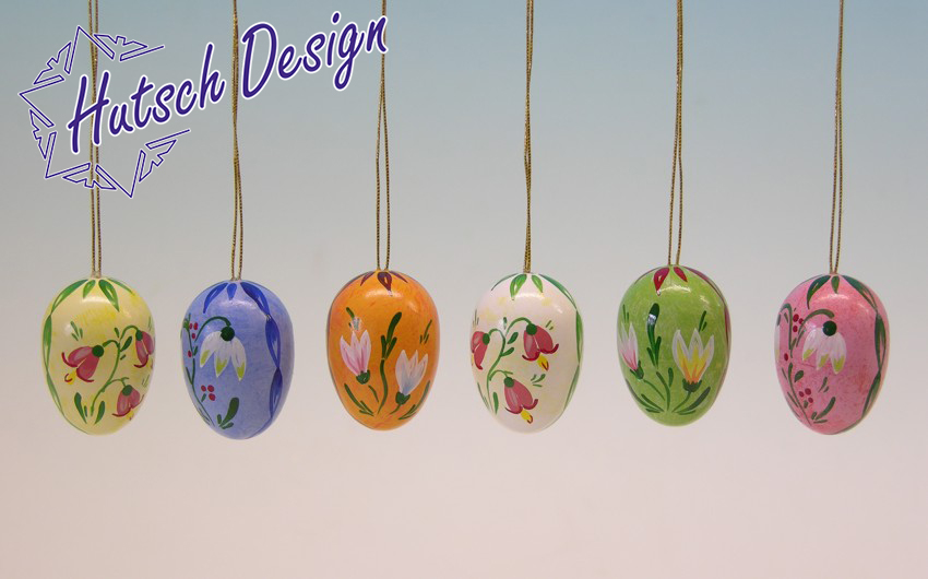 Ostereier mit Blumen-Motiven 35 mm, handbemalt, 6 versch. Farben im Satz