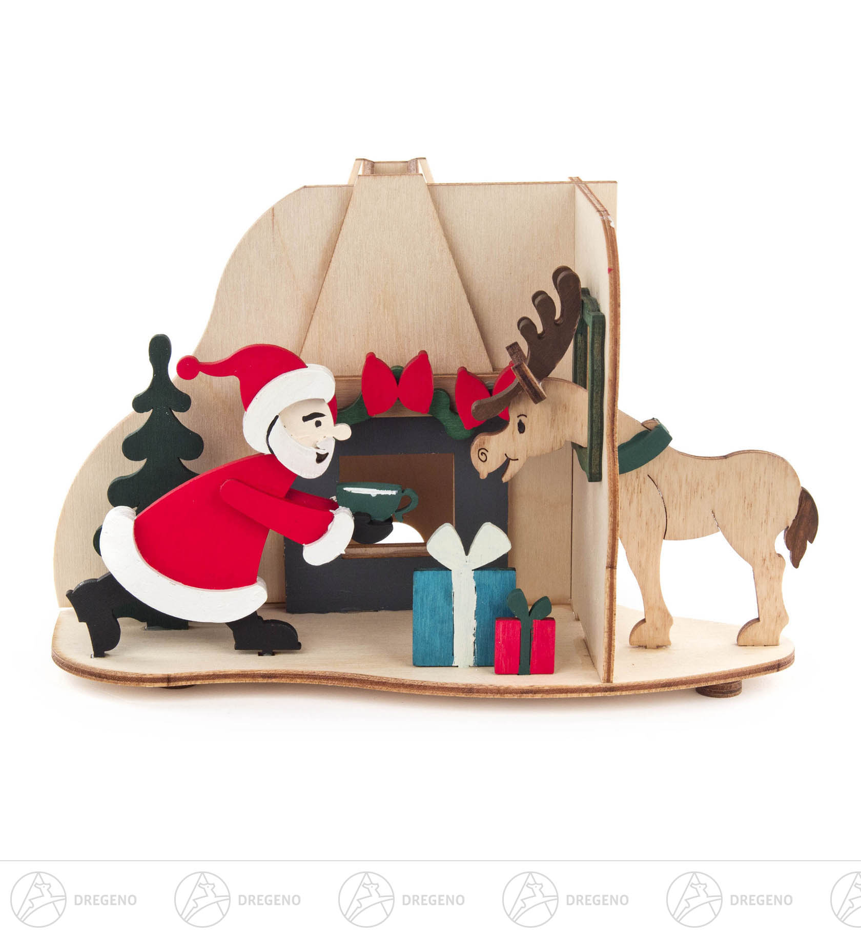 Bastelset Räucherhaus Weihnachtsmann mit Elch 11x18cm