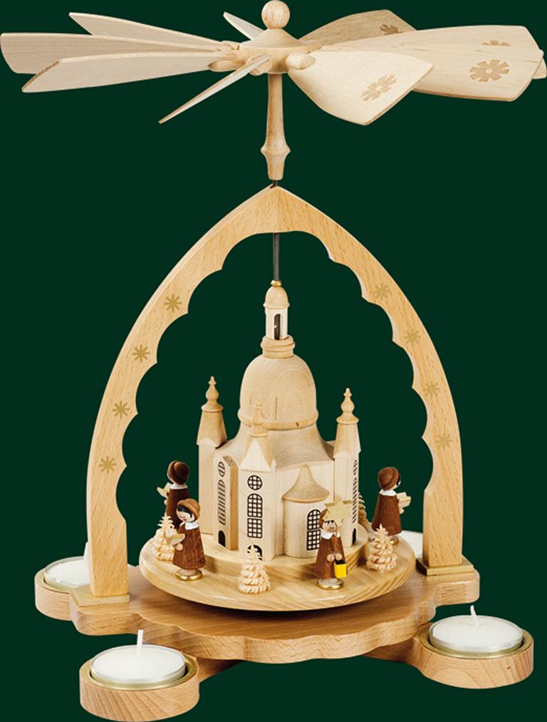 Pyramide Frauenkirche mit Kurrende, für Teelichte  27 cm