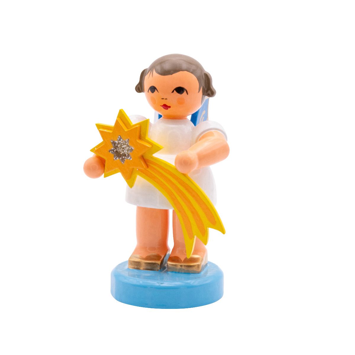 Engel stehend mit Sternschnuppe, blaue Flügel 6cm Engel stehend mit Sternschnuppe, blaue Flügel 6cm