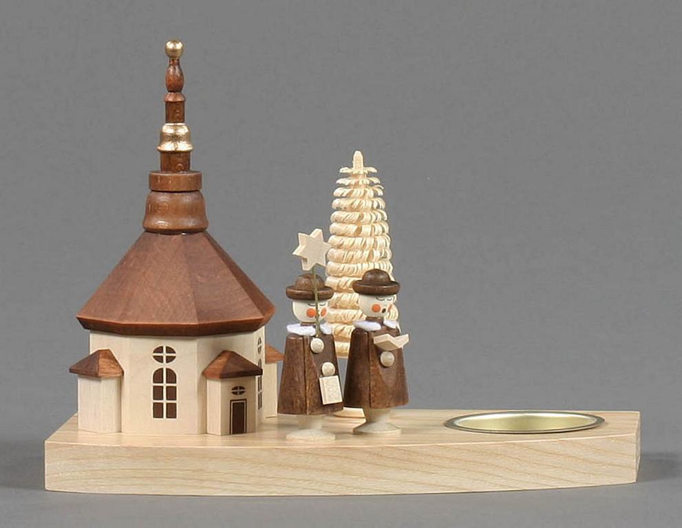 Teelichthalter mit Seiffener Kirche und Kurrende