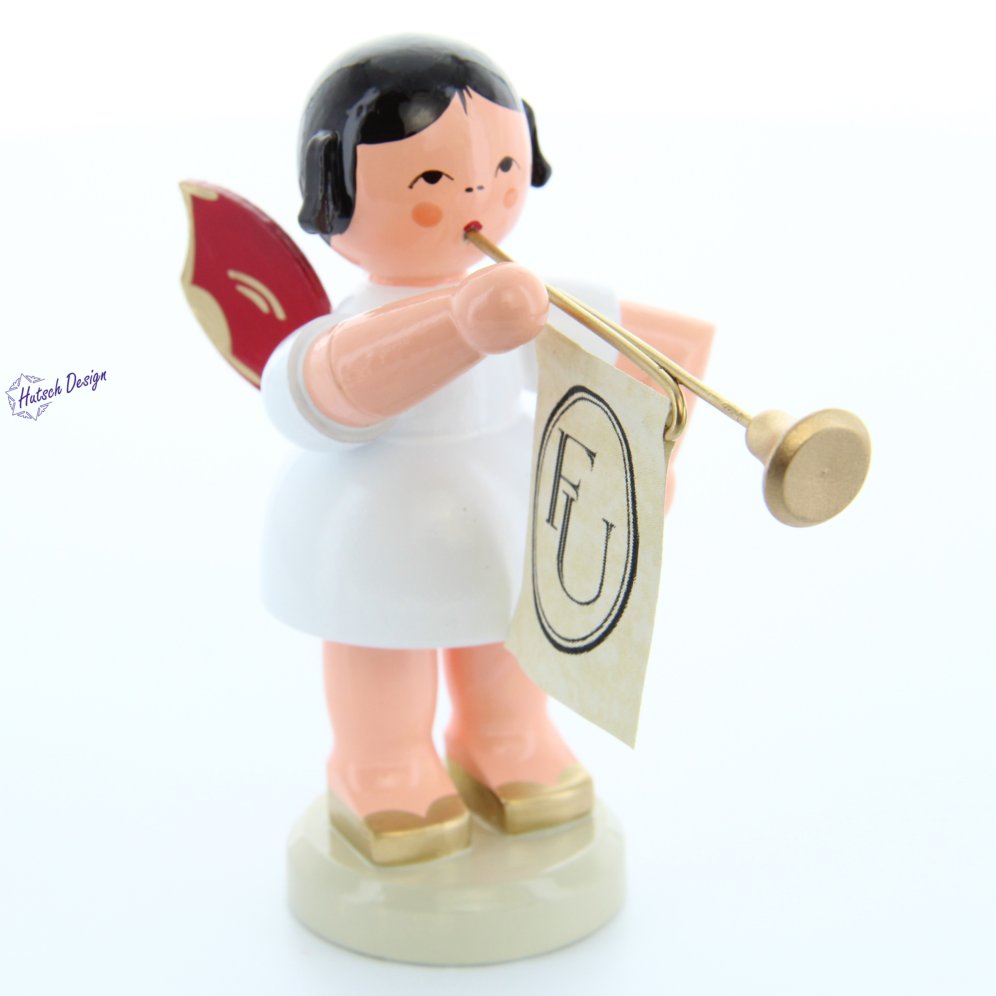 Engel stehend groß mit Fanfare, rote Flügel