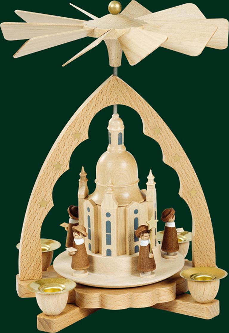 Pyramide mit Dresdner Frauenkirche und Kurrende 20 cm Pyramide mit Dresdner Frauenkirche und Kurrende 20 cm