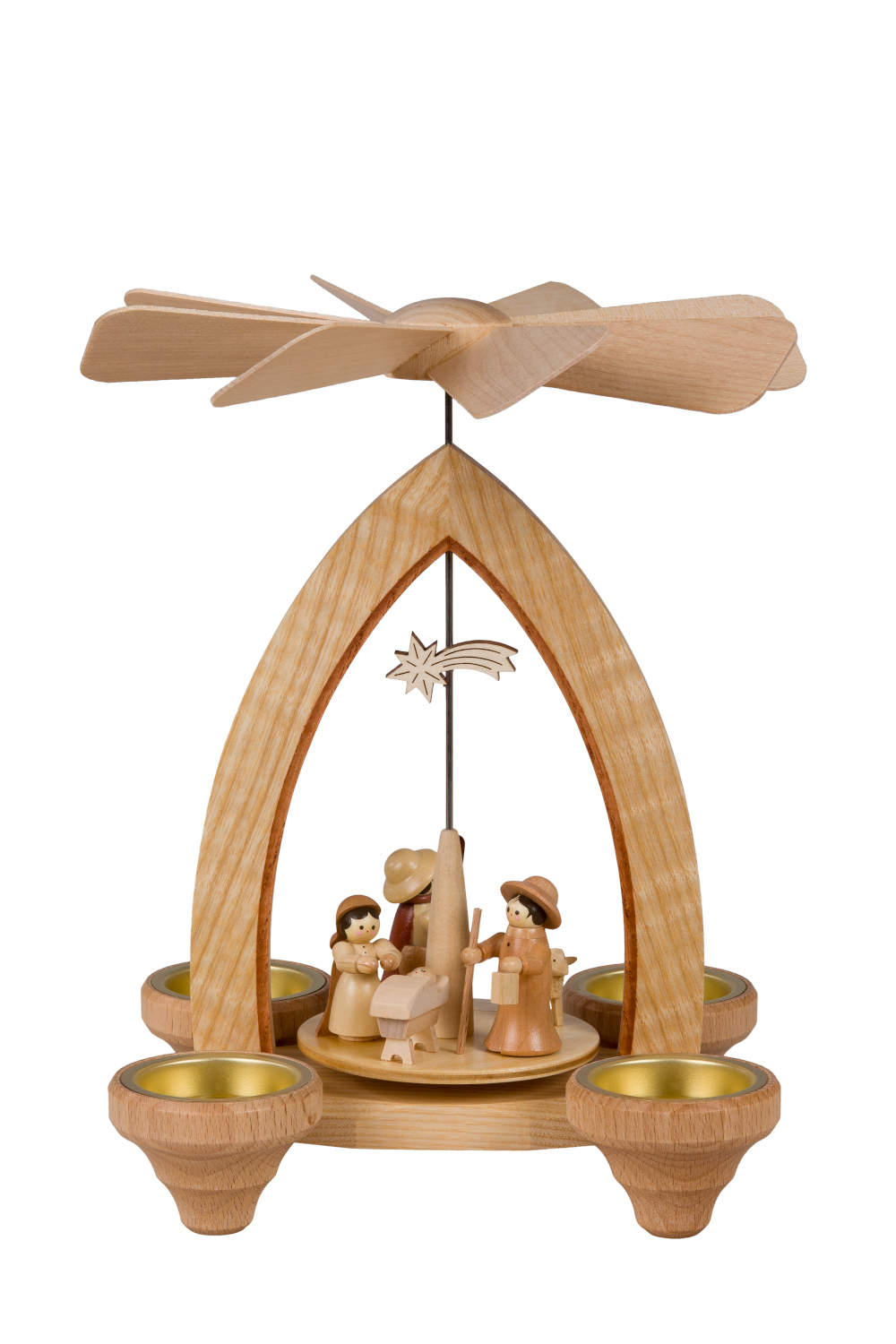 Teelichtpyramide mit Christi Geburt / Sternschnuppe