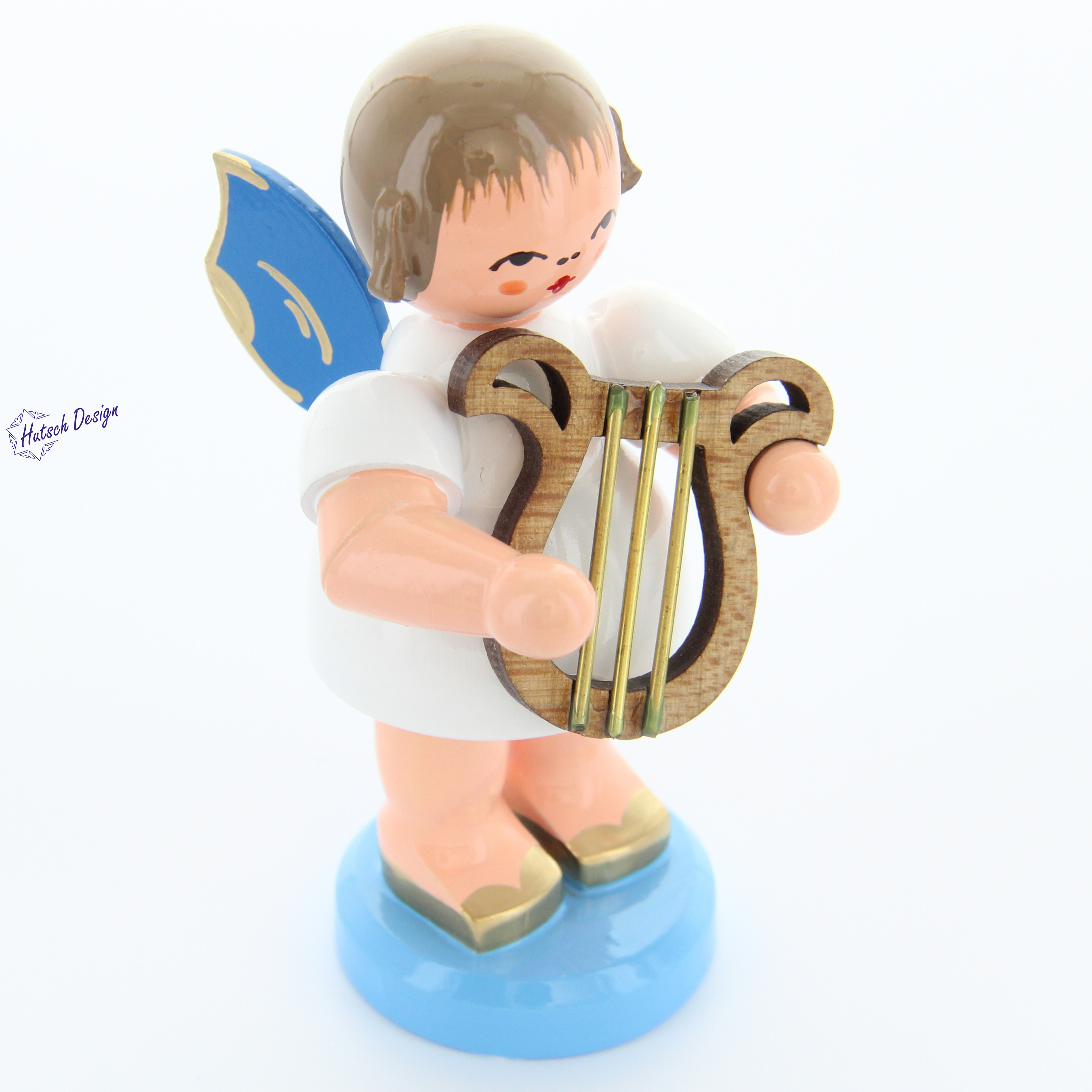 Engel stehend groß mit Leier, blaue Flügel